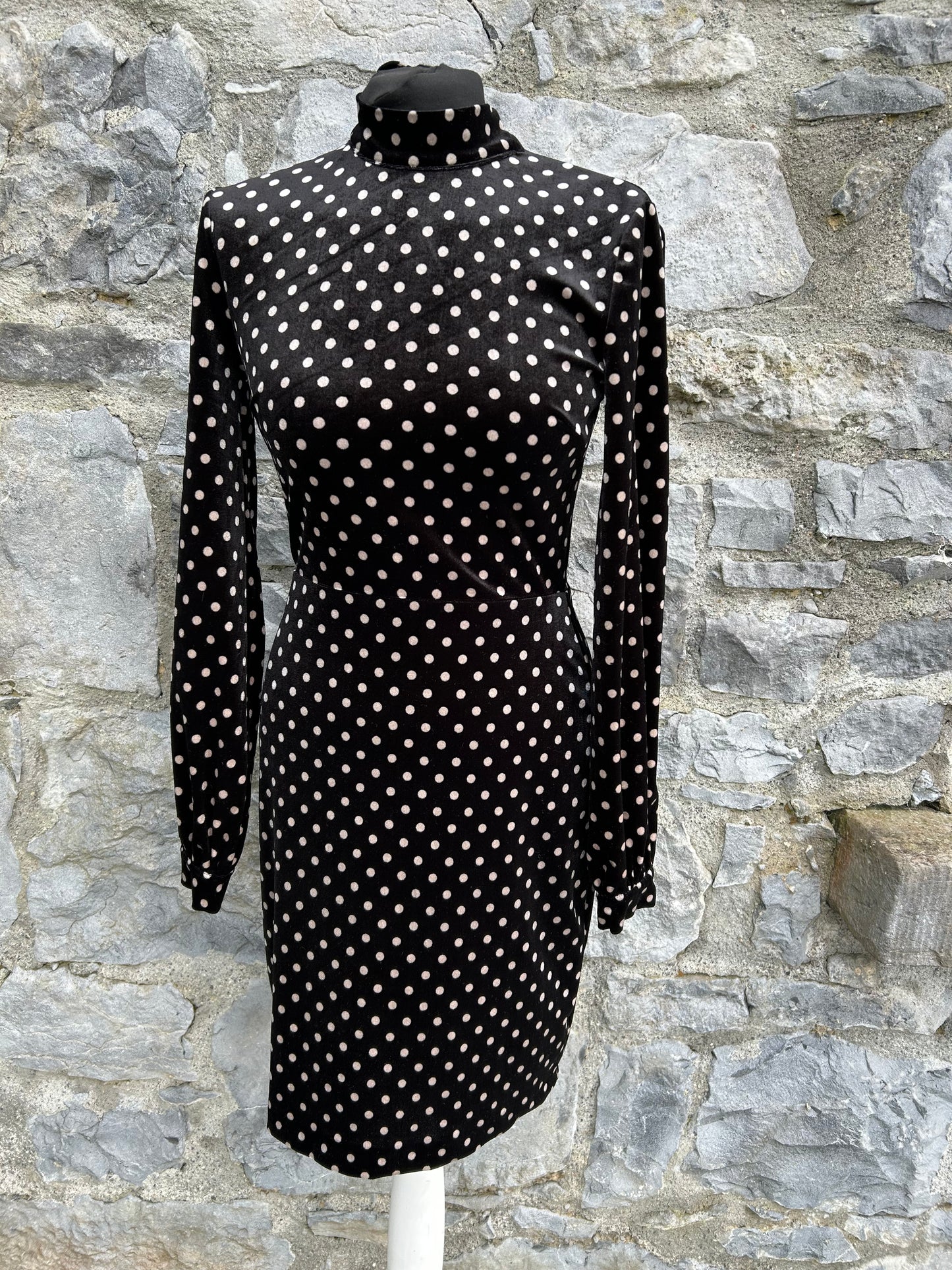 Polka dots black velvet dress uk 6-8