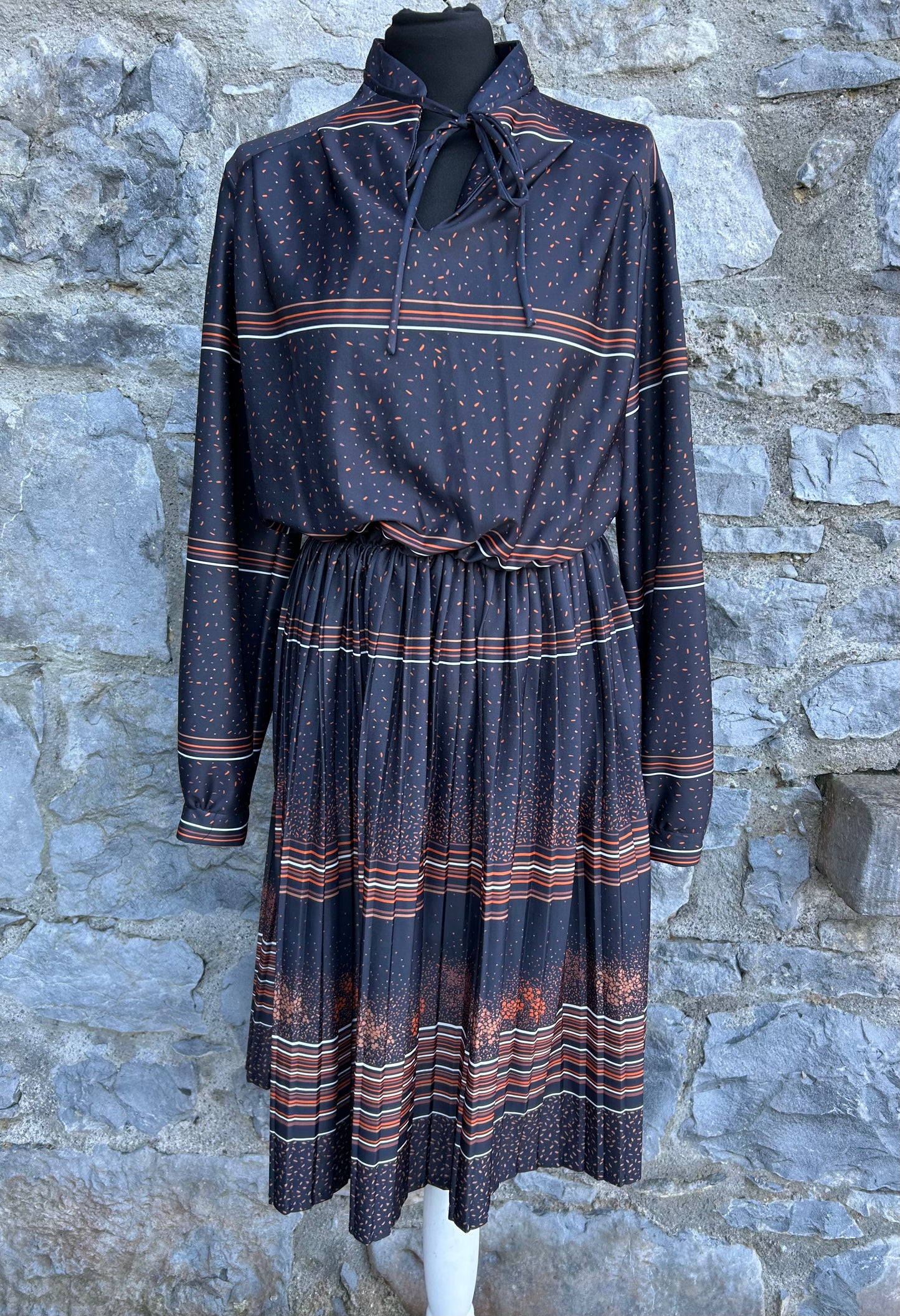 80s navy spots&lines navy dress uk 12