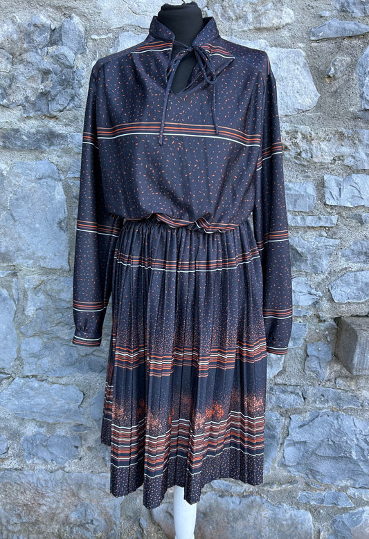 80s navy spots&lines navy dress uk 12