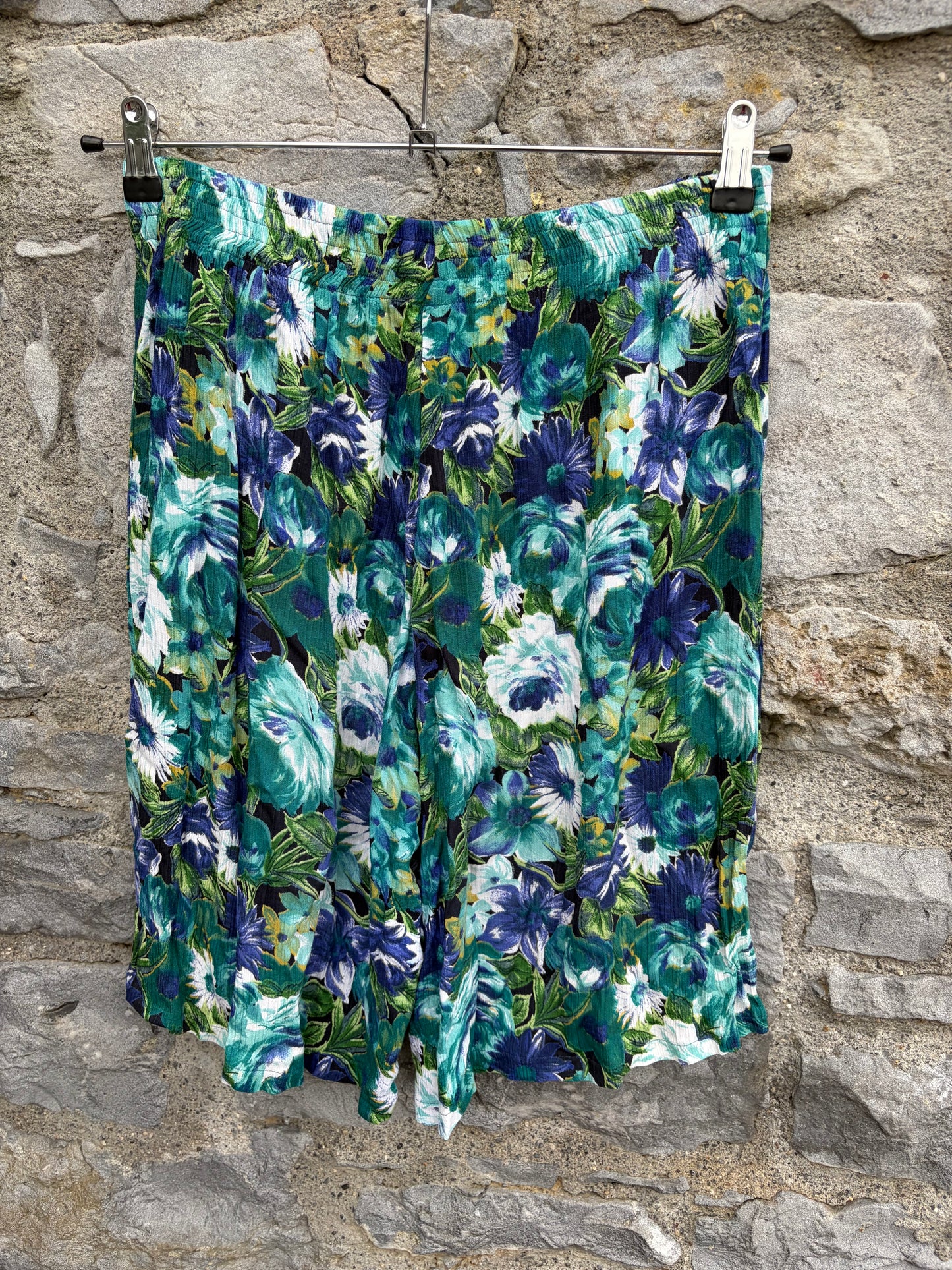 80s green&blue floral shorts uk 10-12