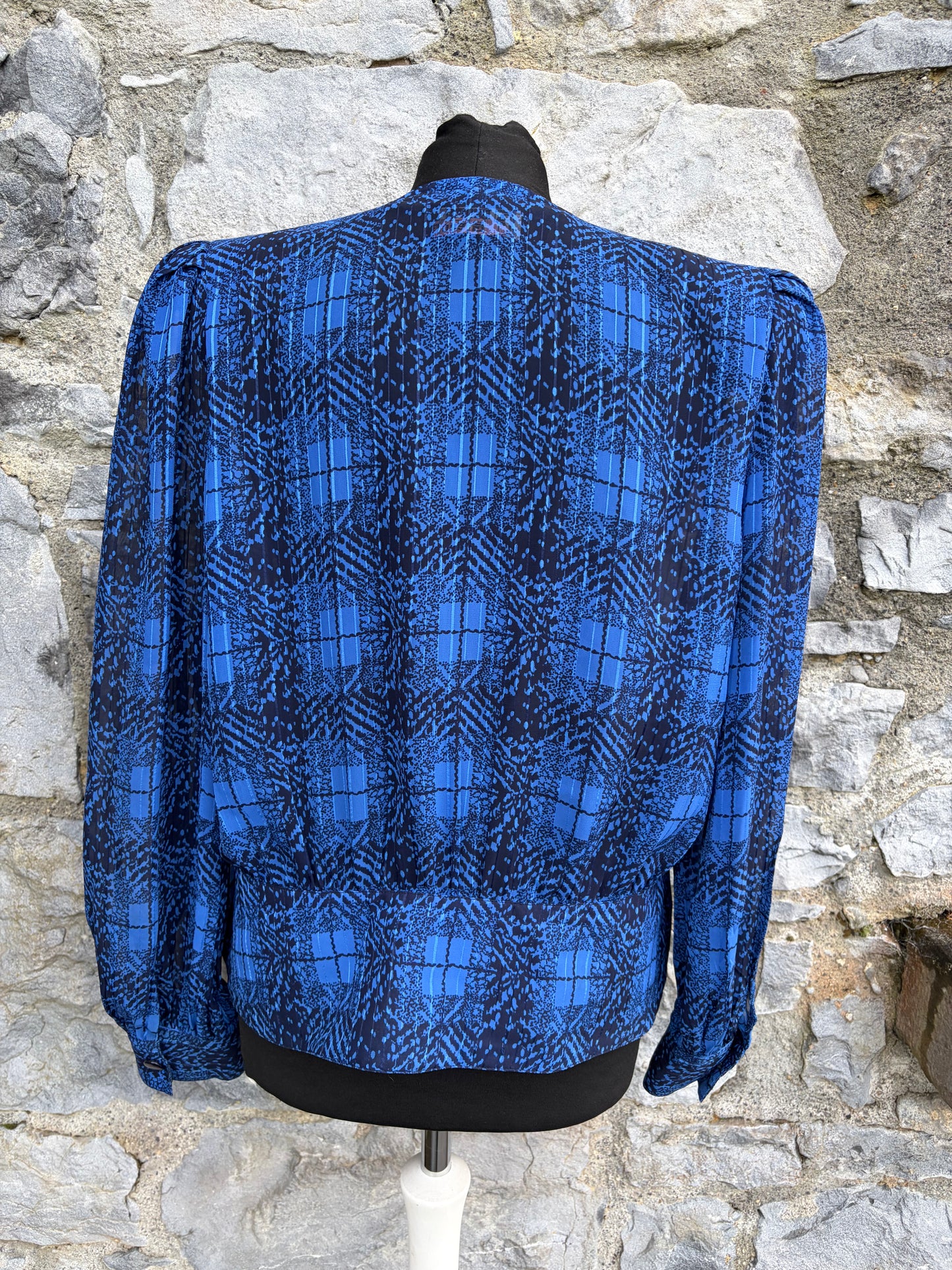 80s blue check blouse uk 12