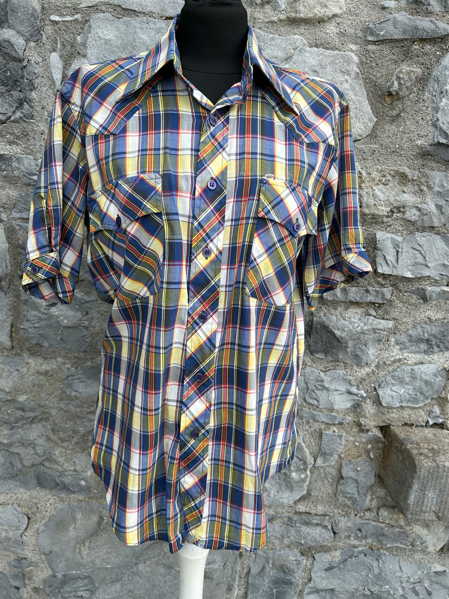 80s blue check shirt Small