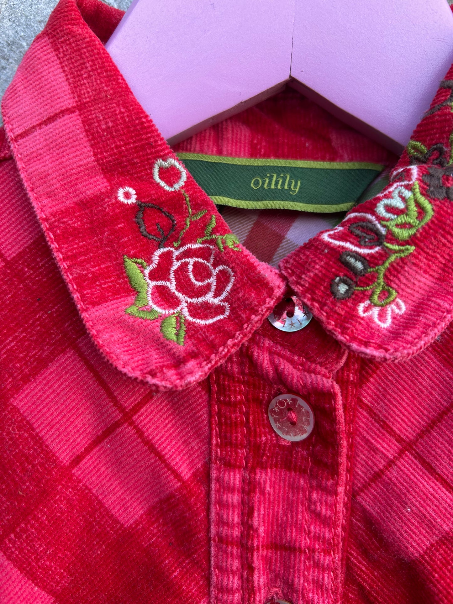 Pink&red check cord dress 4y (104cm)