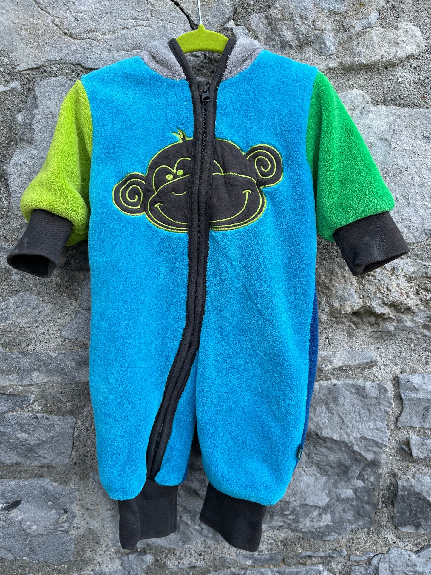 Blue monkey fleece onesie 3m (62cm)