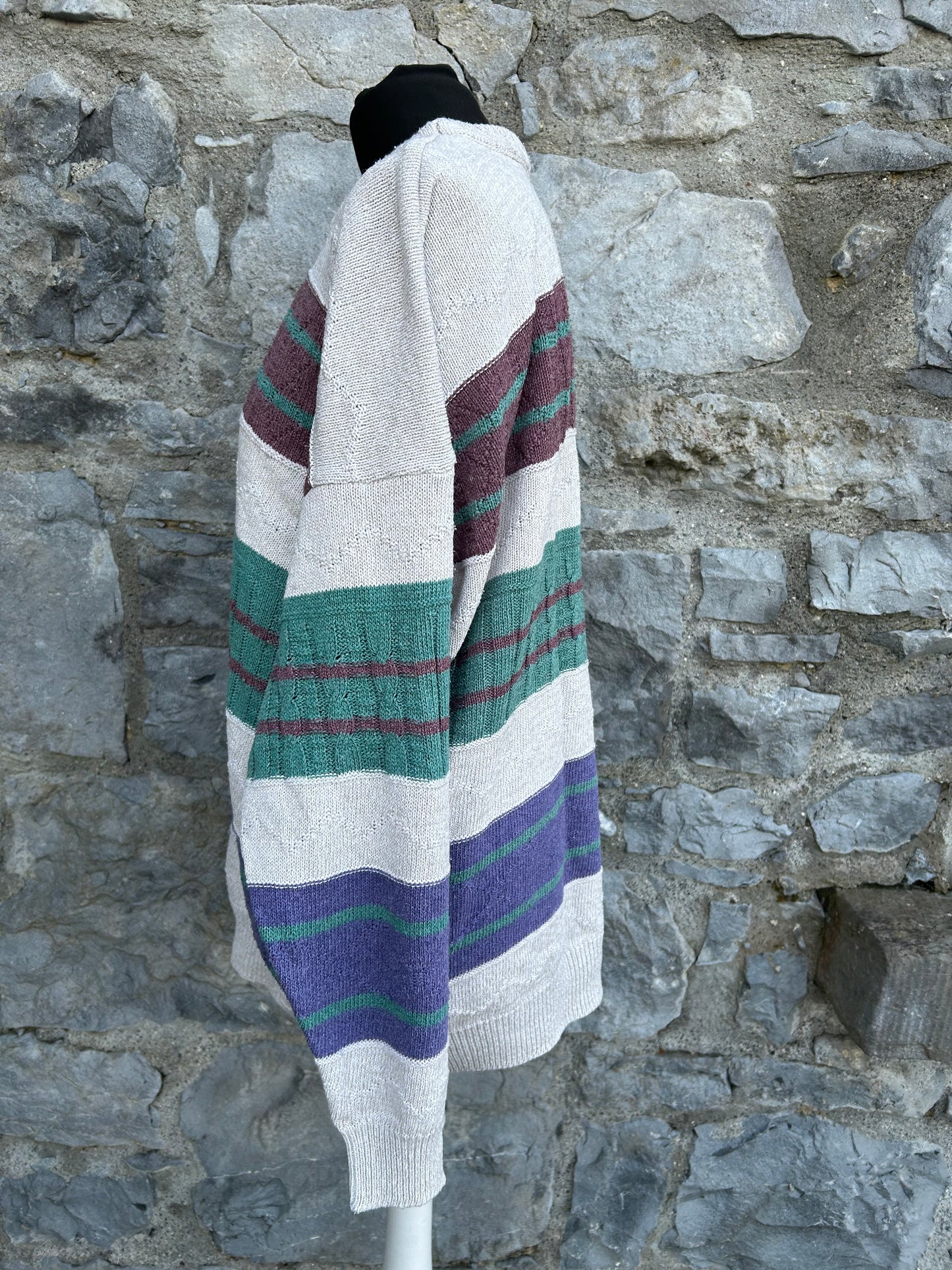80s beige&maroon panel jumper L/XL