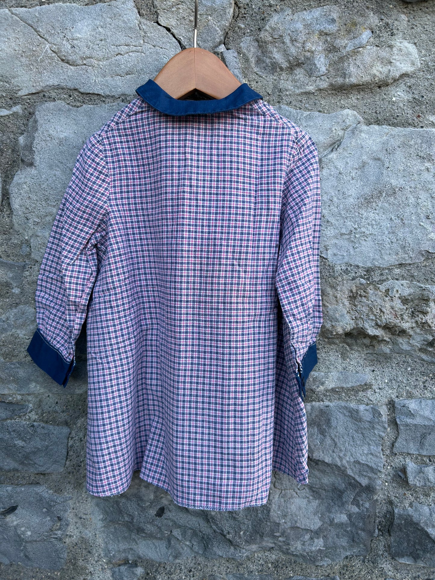 90s Pink&navy check dress 12-18m (80-86cm)