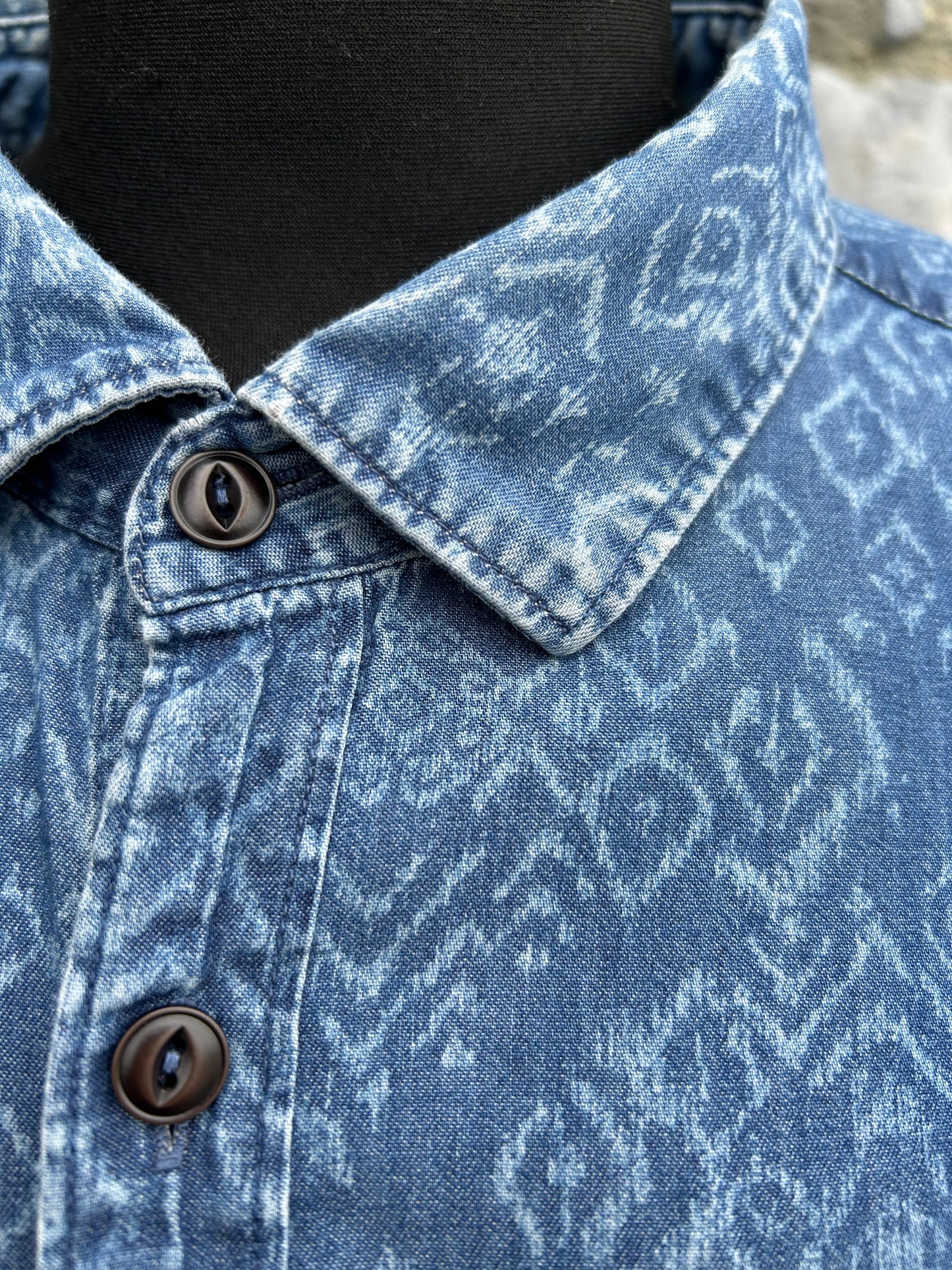 Y2K Aztec print denim shirt S/M