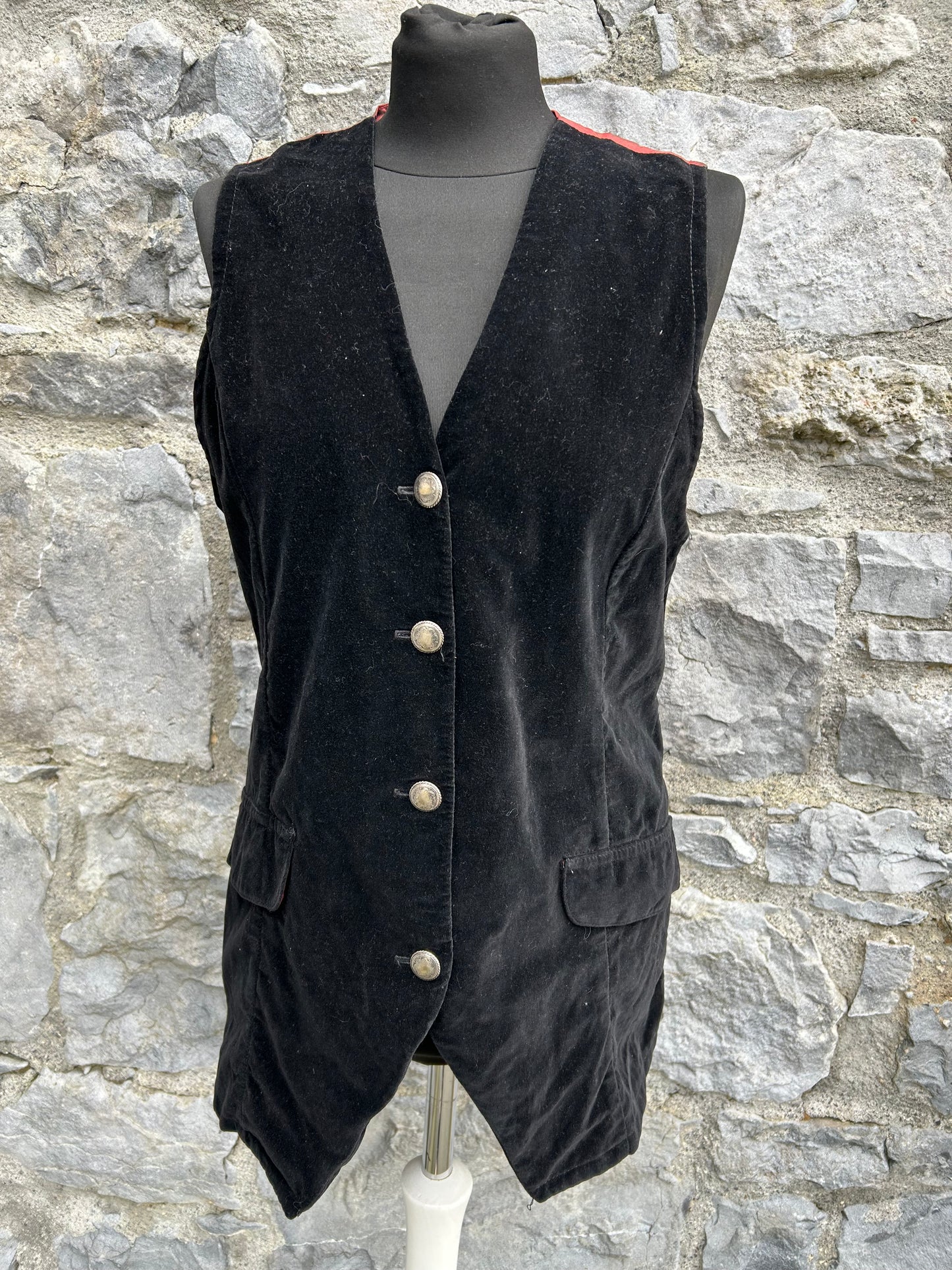 80s long black velvet waistcoat uk 8-10