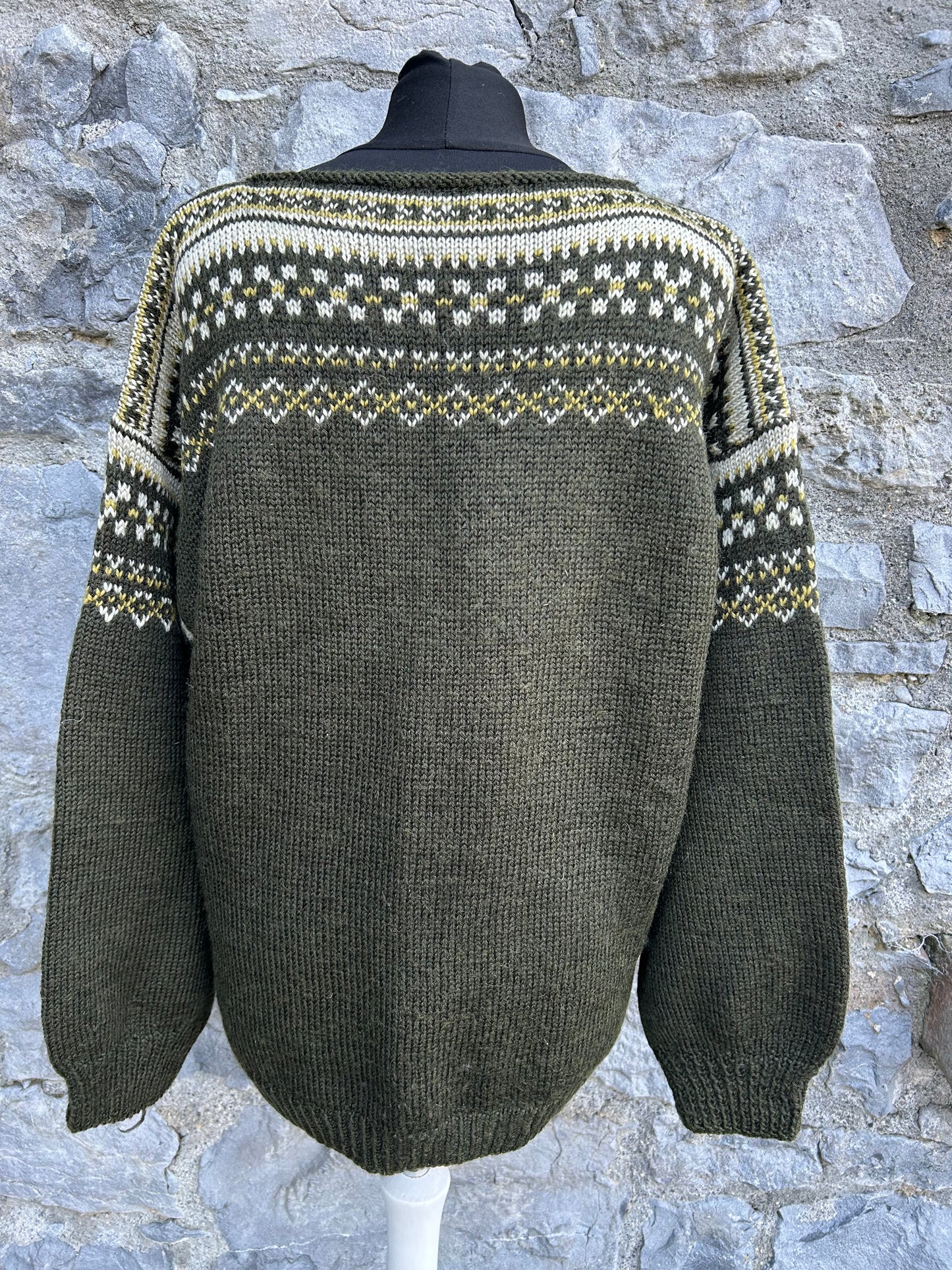 Shetland Fair Isle green jumper uk 14-16