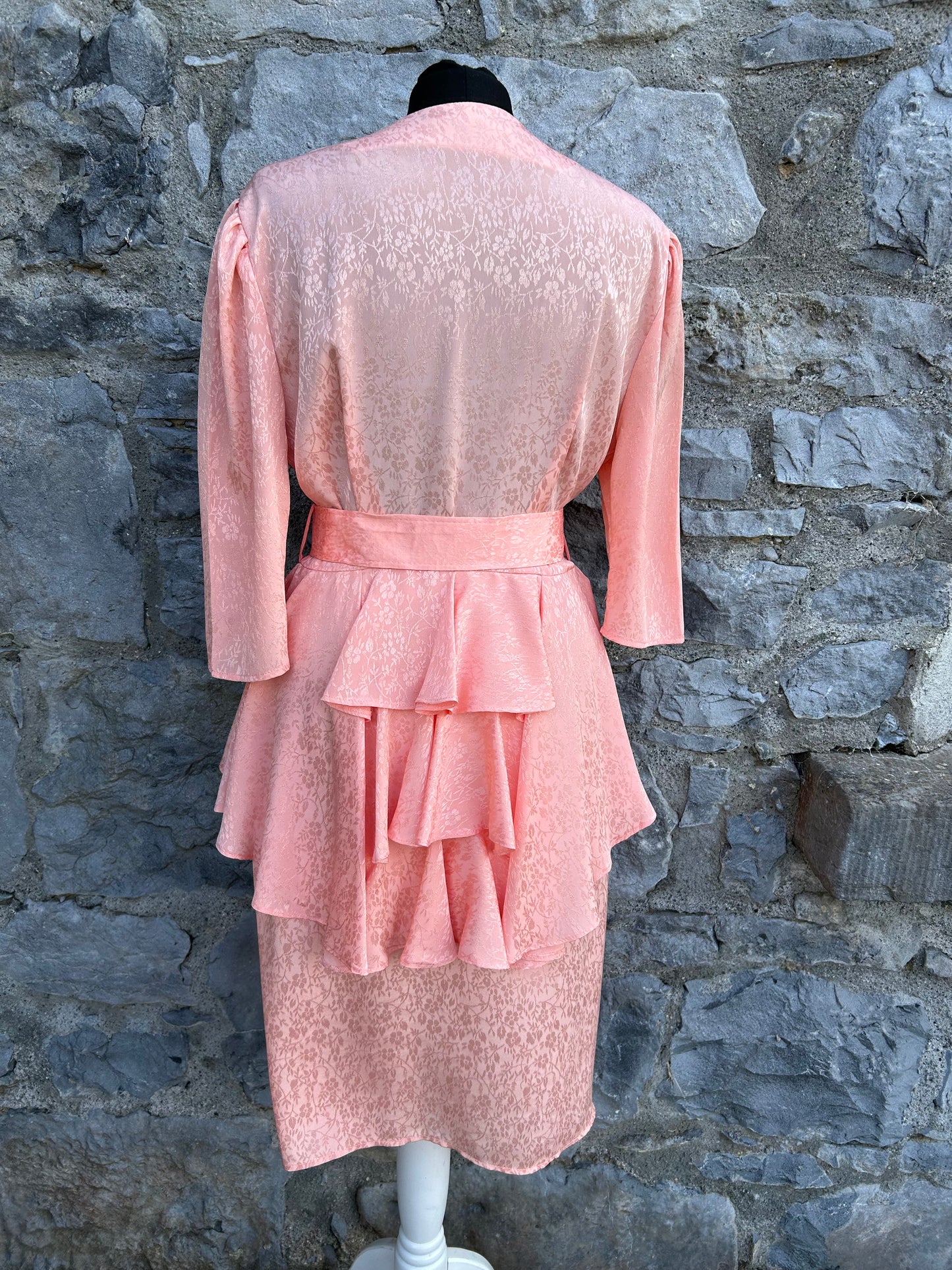 80s peach button up dress uk 12