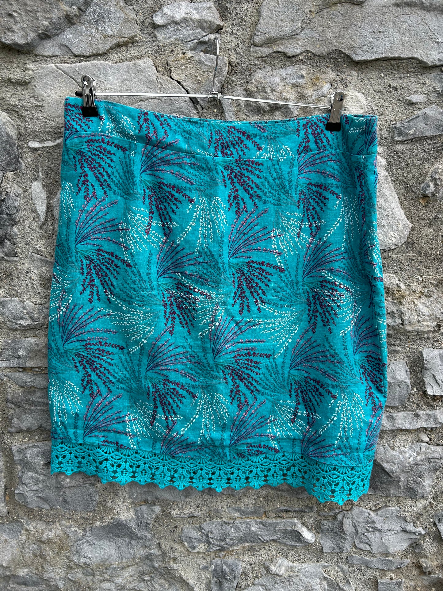 Teal plants skirt uk 16-18