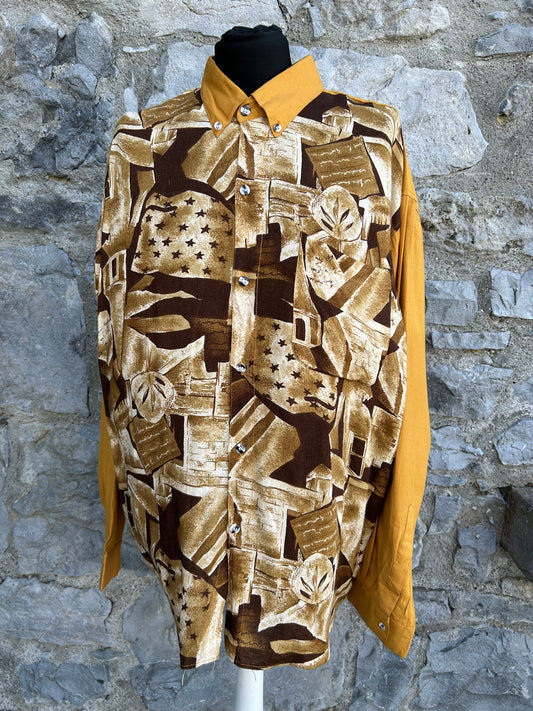 90s mustard&brown shirt M/L