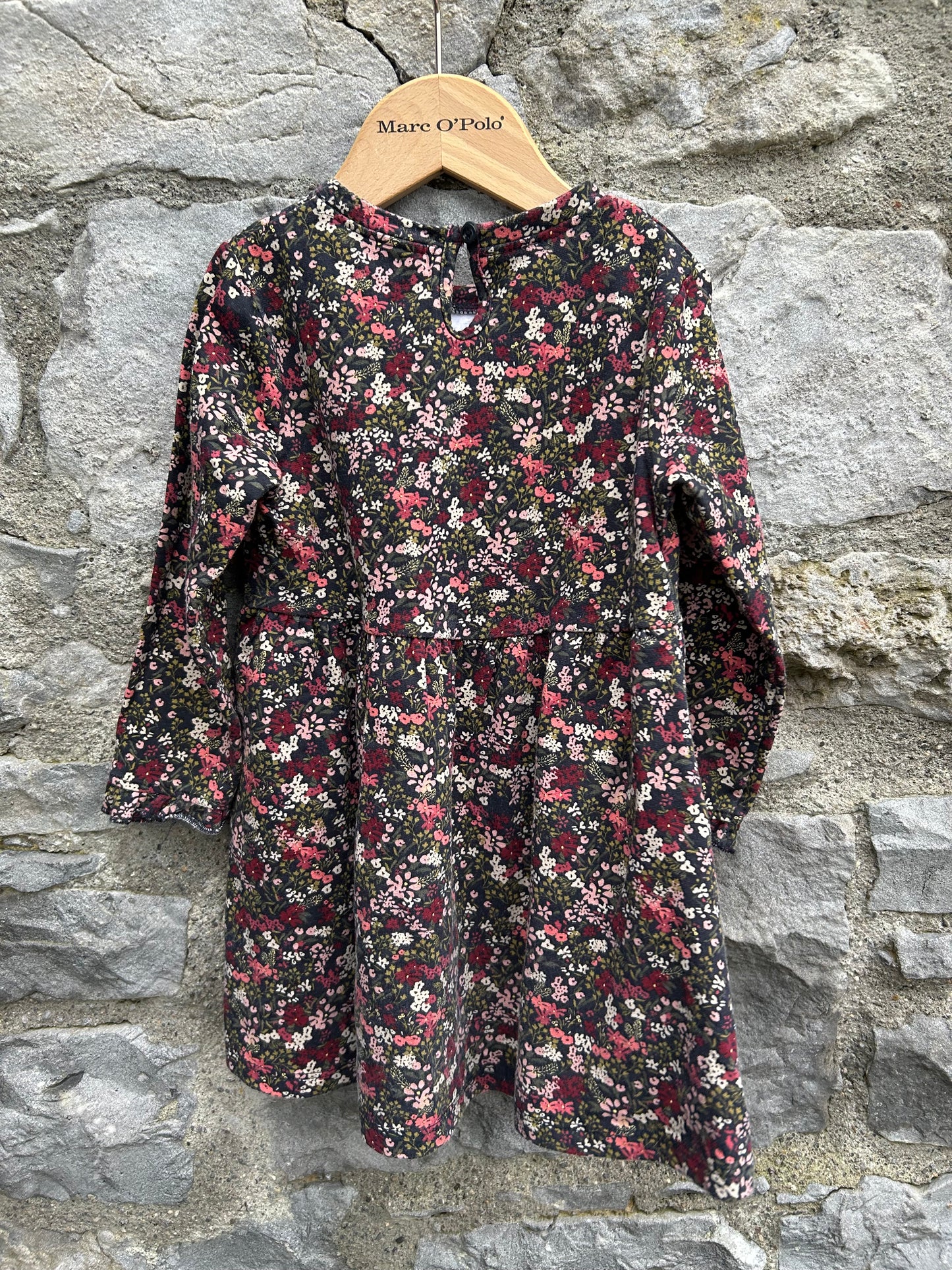Pink&maroon flowers dress 2-3y (92-98cm)
