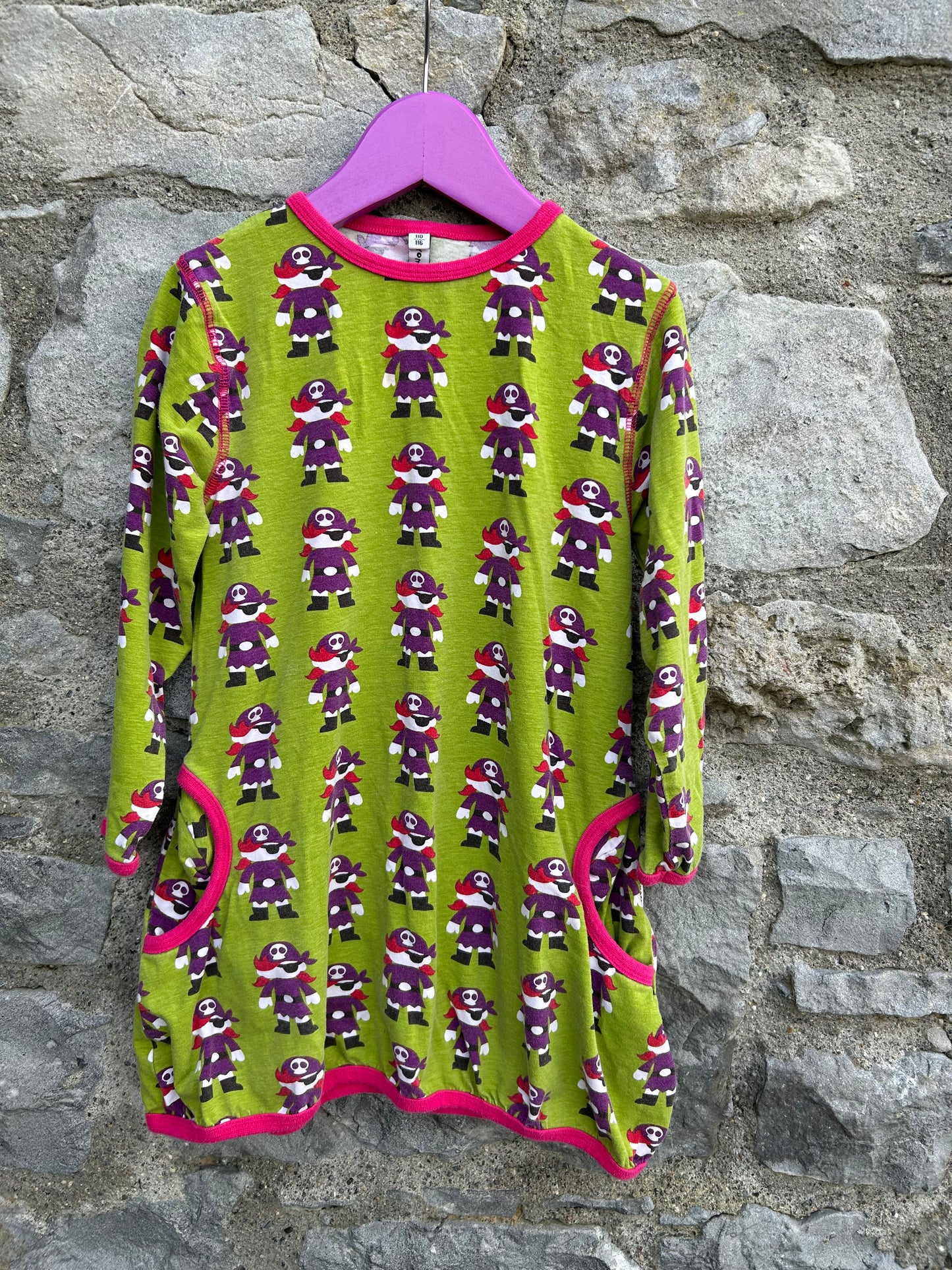 Pirates green balloon dress 5y (110cm)