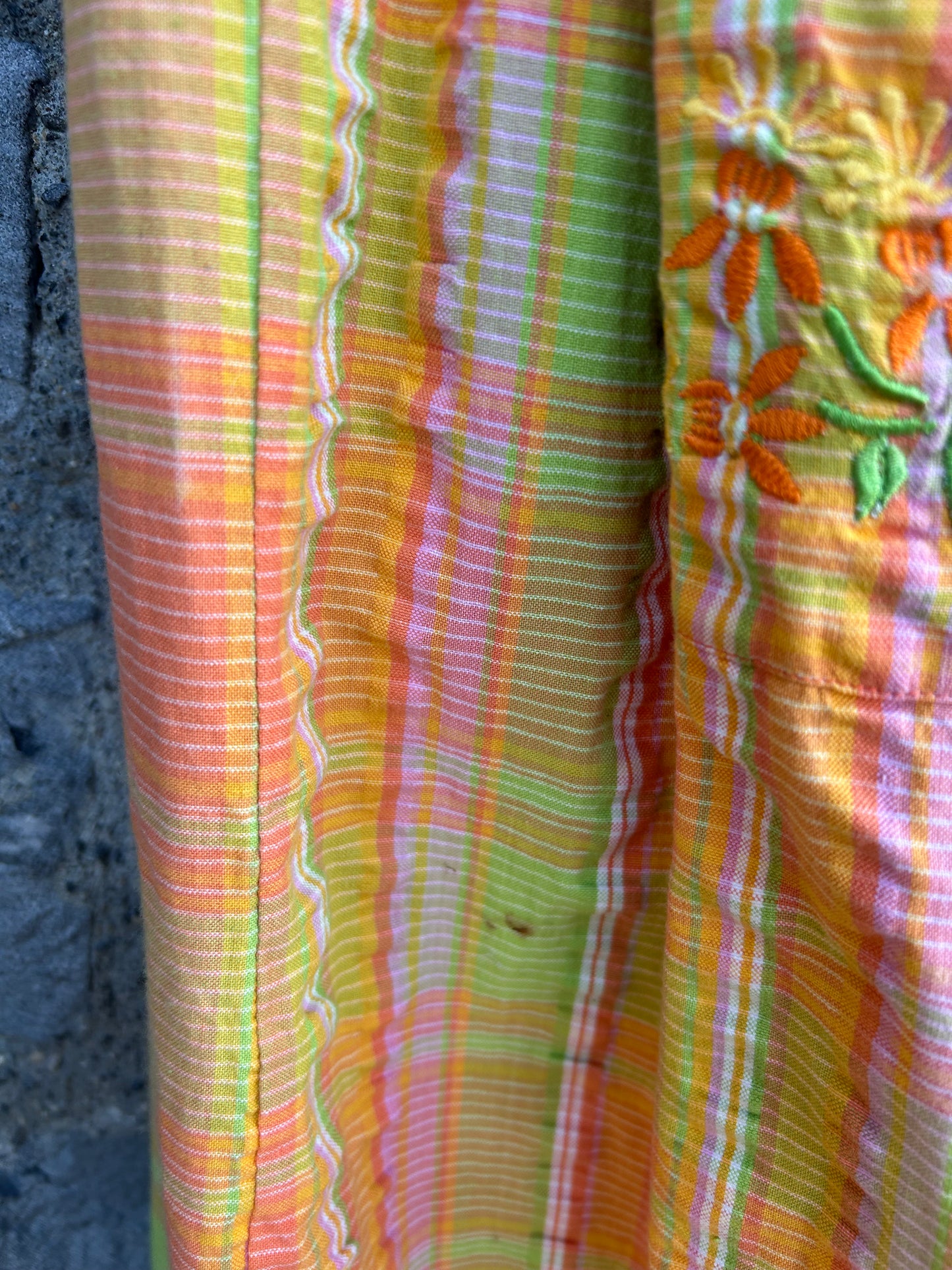 90s Green&orange check dress 7-8y (122-128cm)