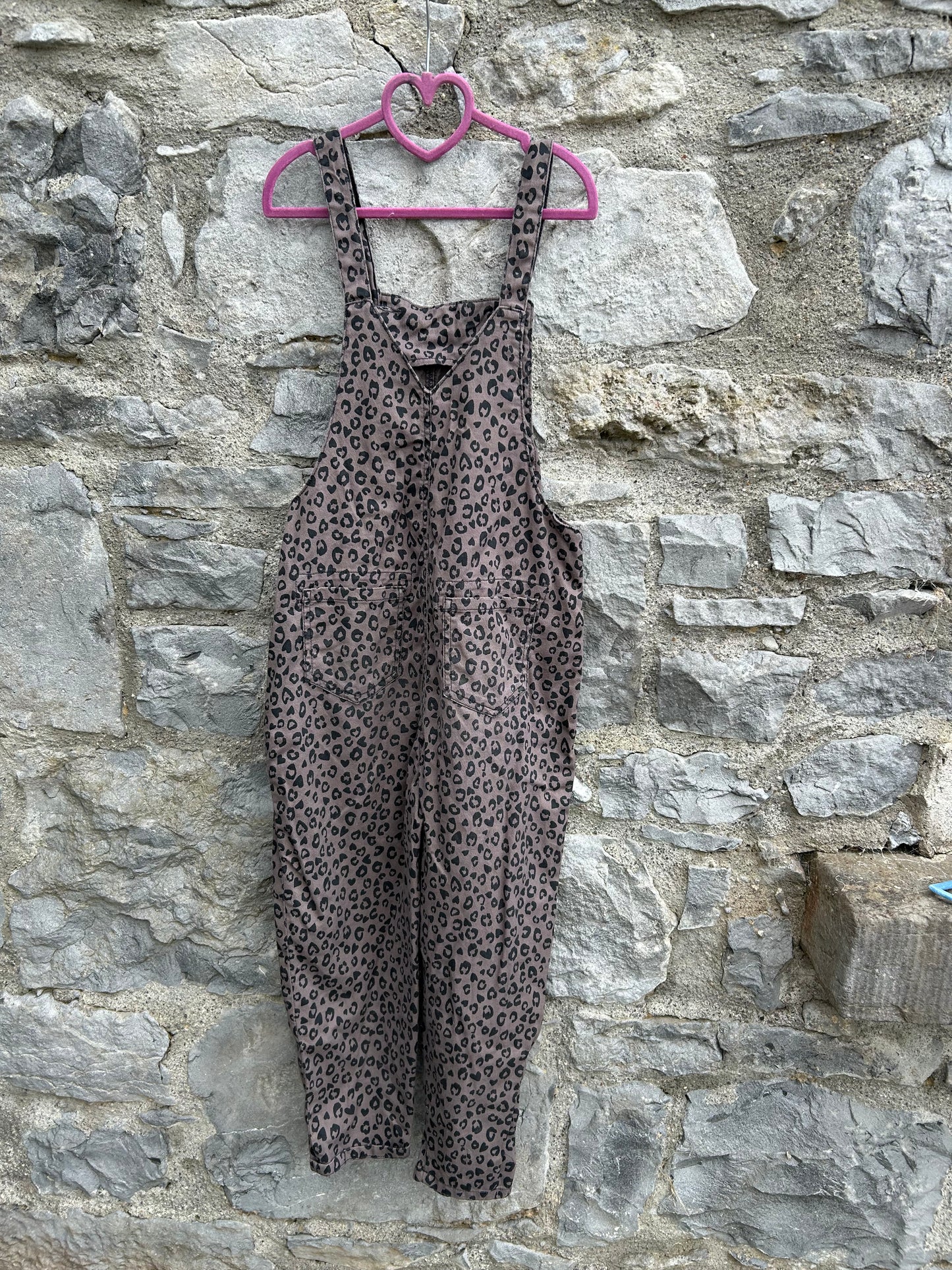 Leopard print denim dungarees 9y (134cm)
