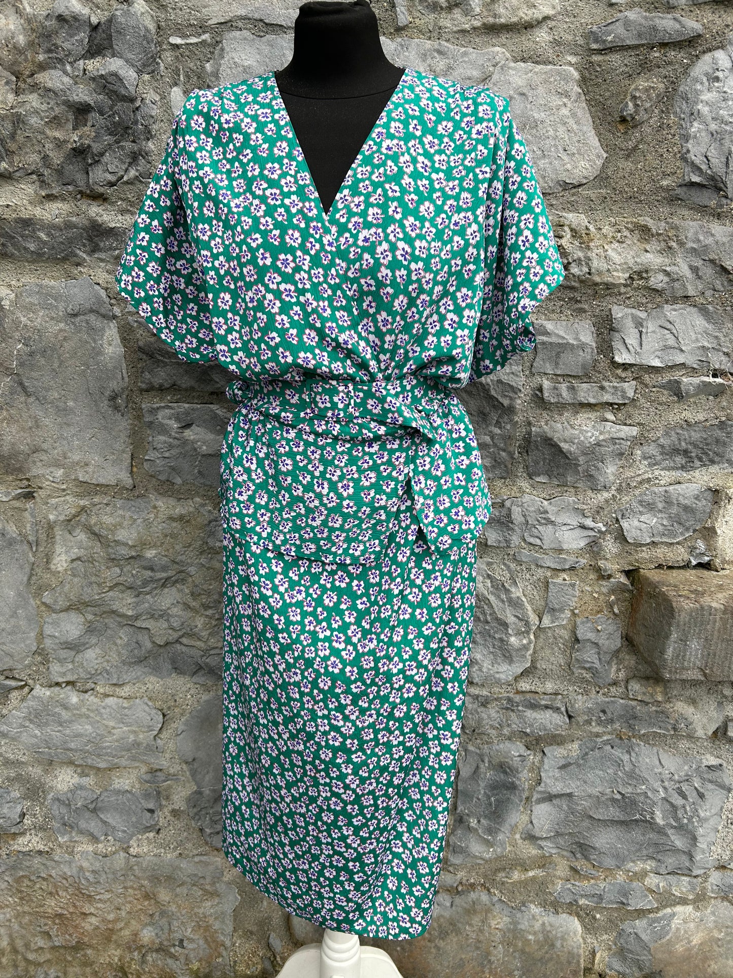 80s green floral dress uk 10
