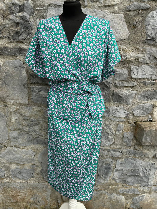 80s green floral dress uk 10