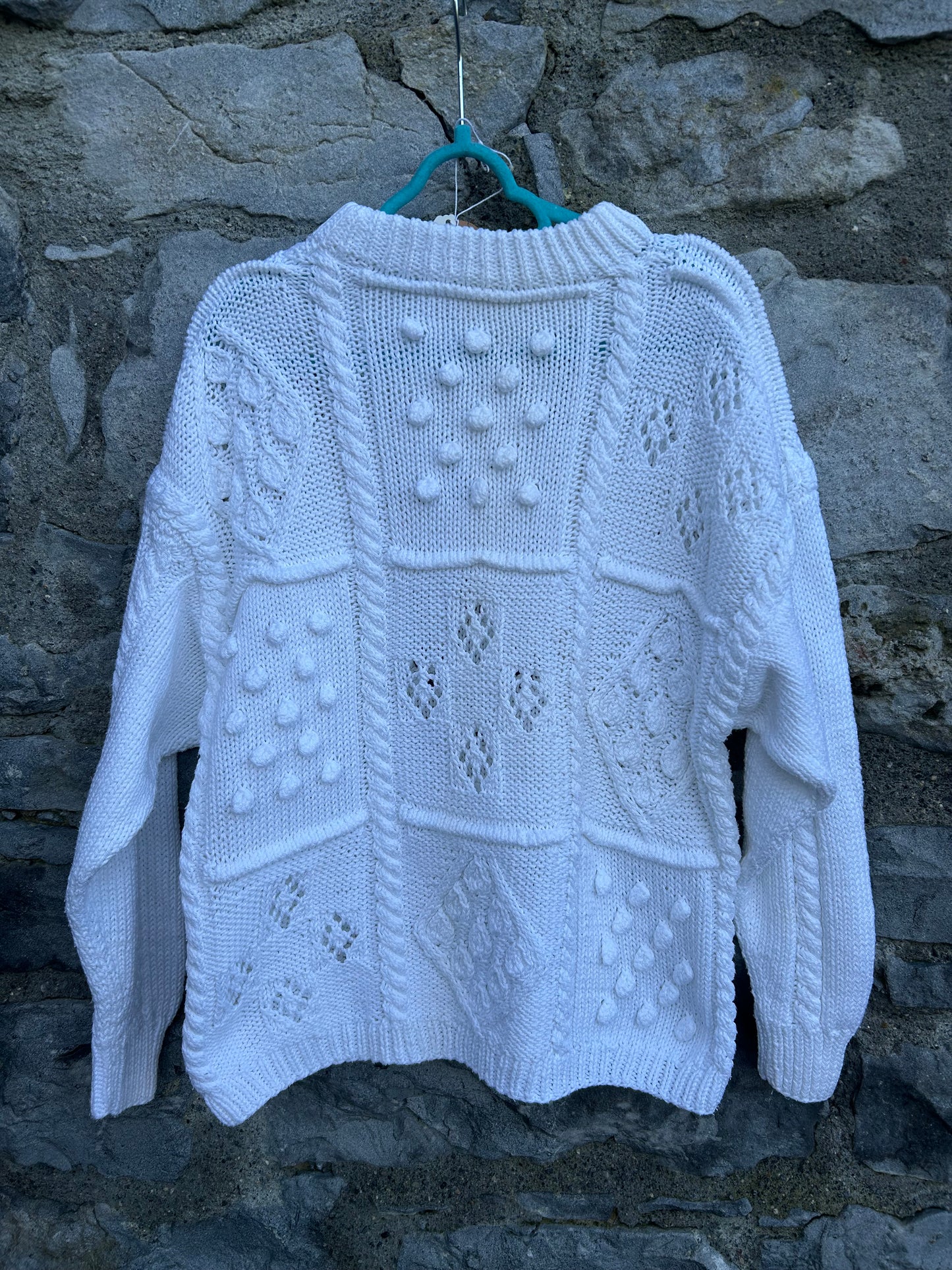 80s style white patchwork jumper 7-8y (122-128cm)