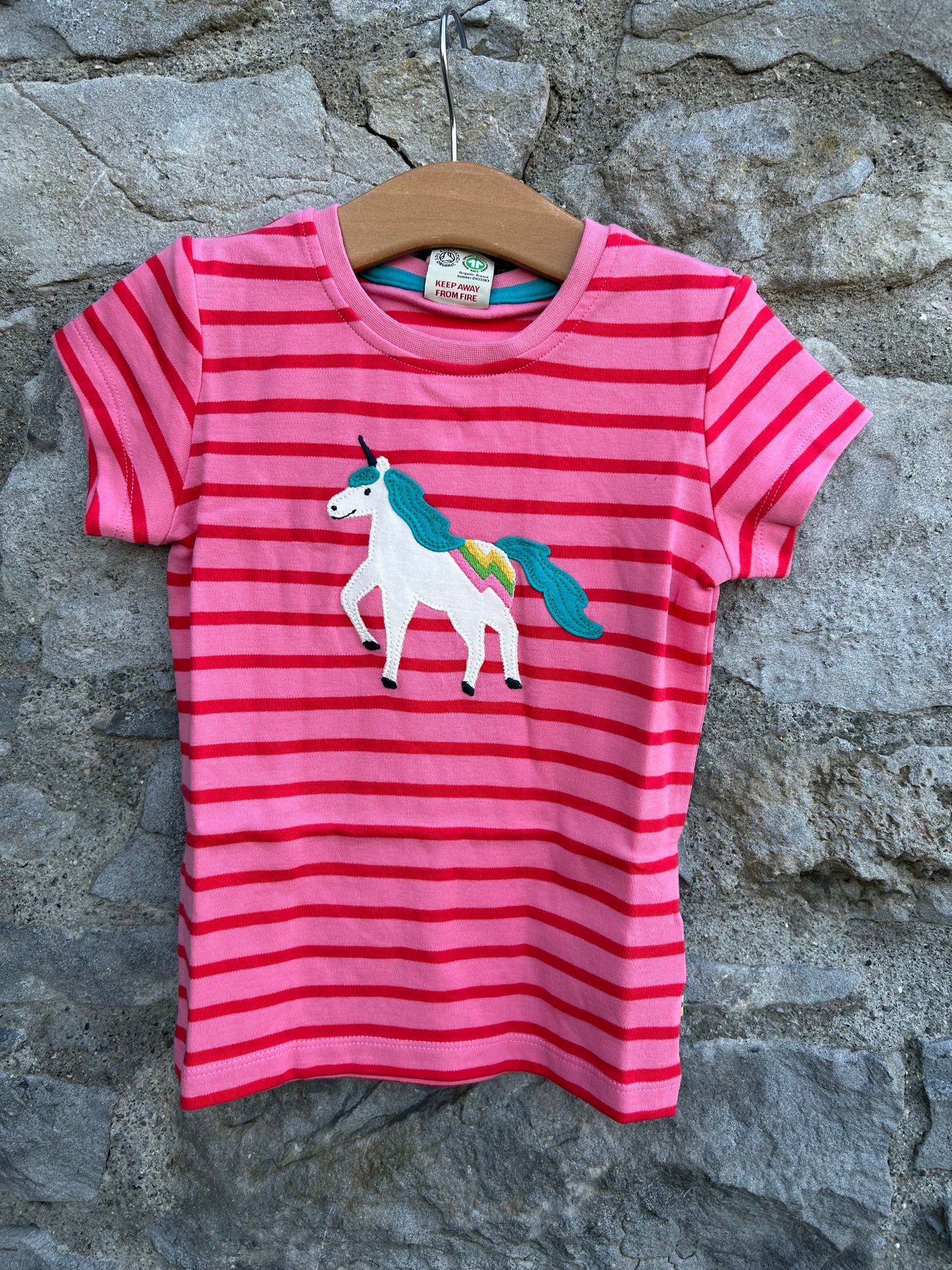 Unicorn pink stripy T-shirt 3-4y (98-104cm)