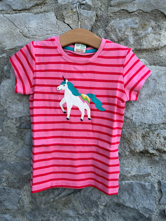 Unicorn pink stripy T-shirt 3-4y (98-104cm)