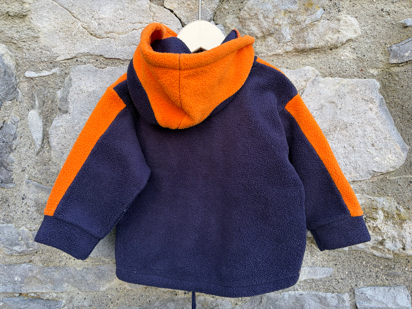90s orange&navy fleece hoodie 9-12m (74-80cm)