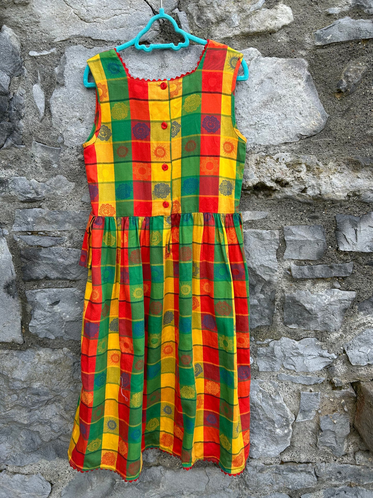 80s green&red pinafore 7-8y (122-128cm)