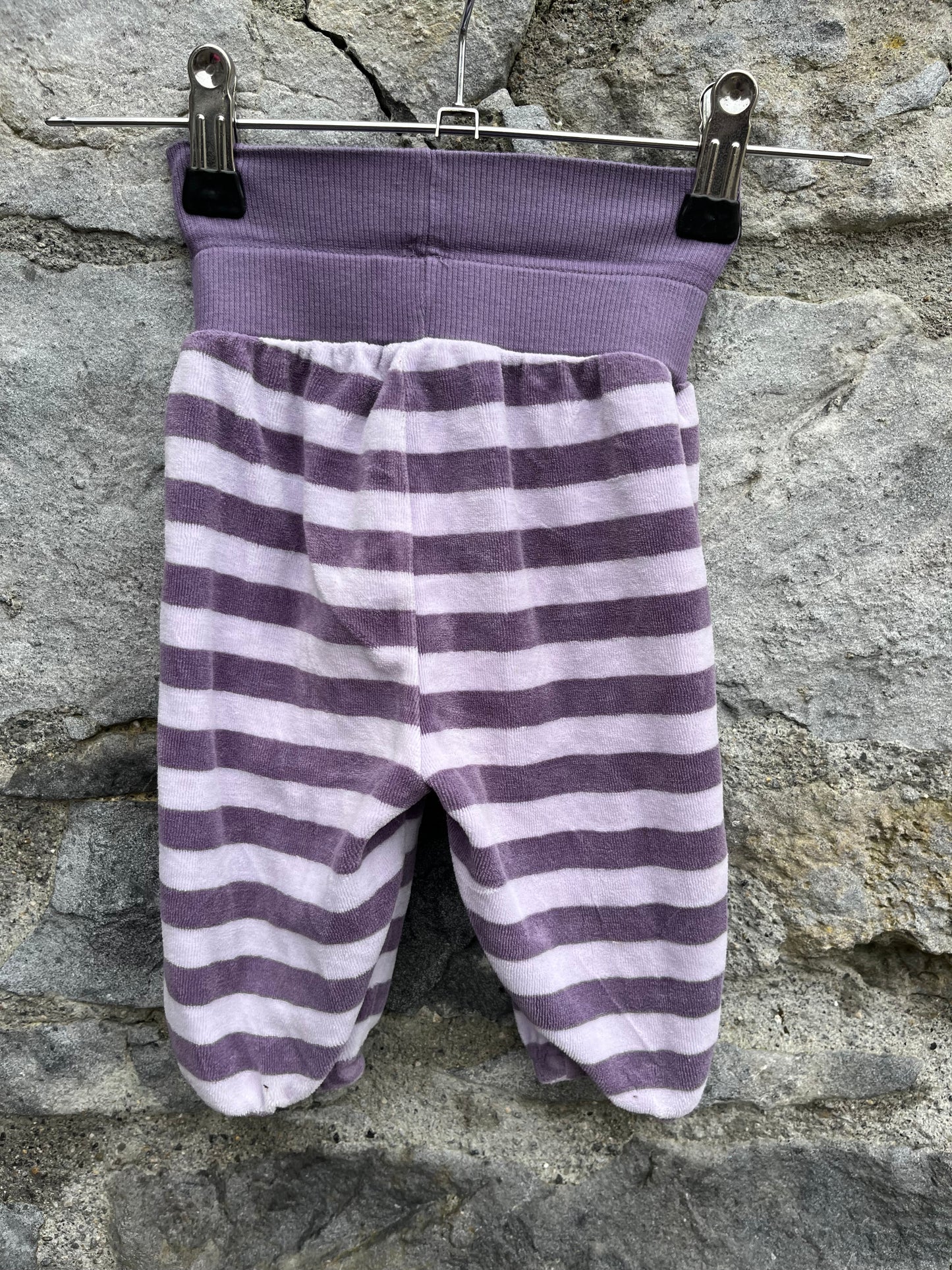 Stripy purple velour pants 0-1m (50-56cm)