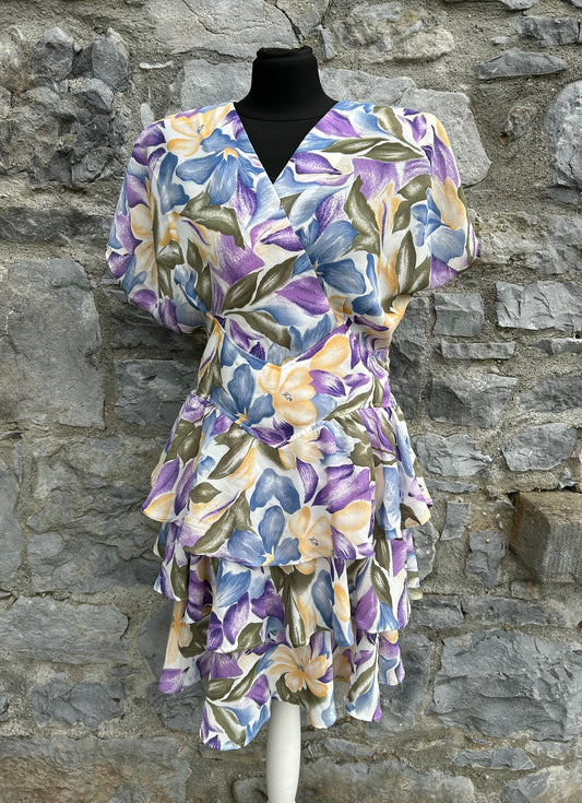 80s yellow&purple floral dress uk 12