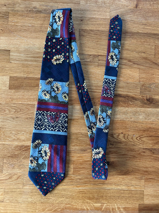 Navy&maroon sunflower tie