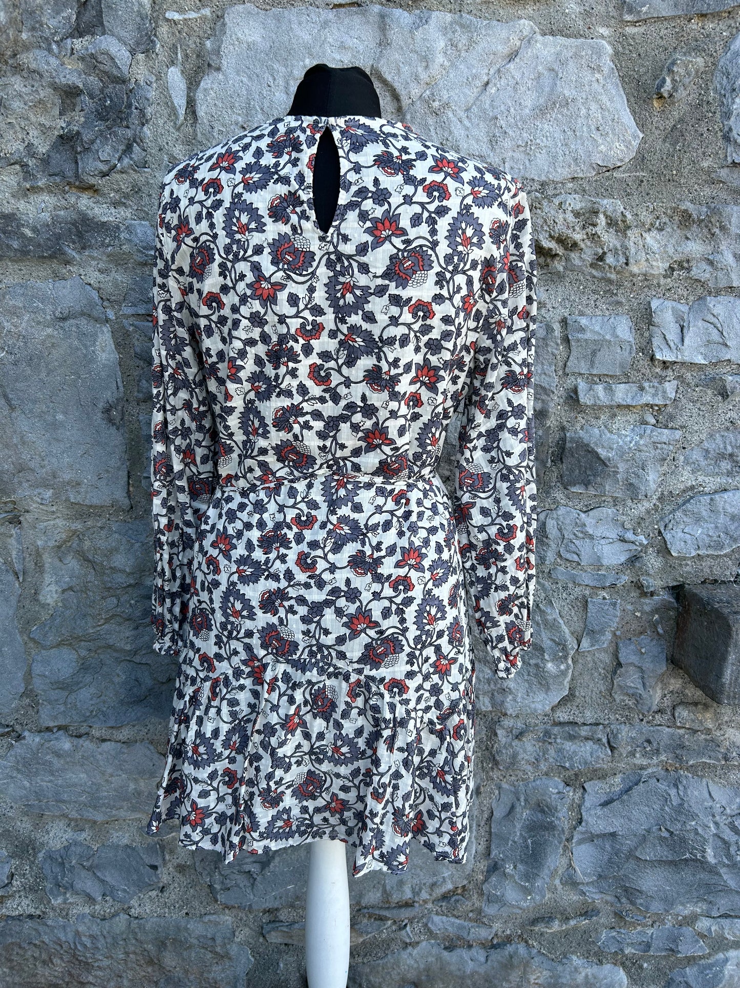 Grey botanic print cream dress uk 8