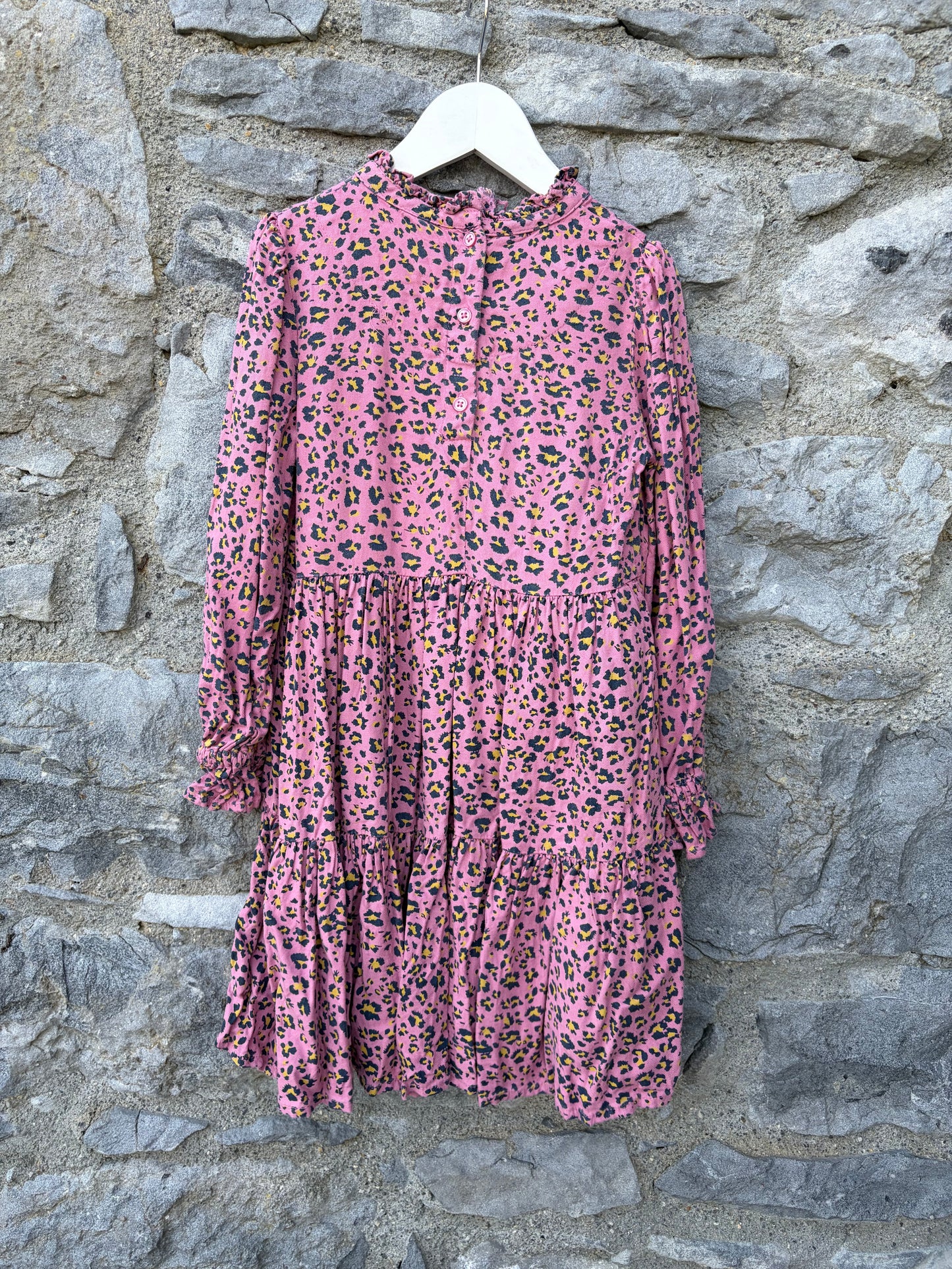 Leopard print pink tiered dress 7-8y (122-128cm)