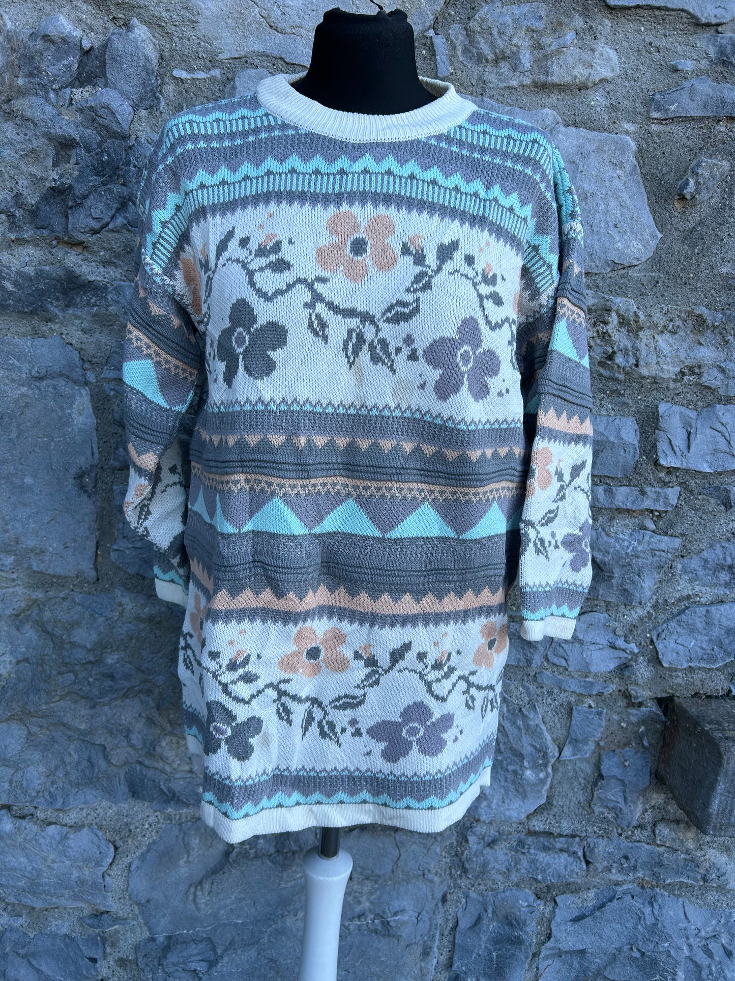 80s pastel floral long jumper uk 10-12