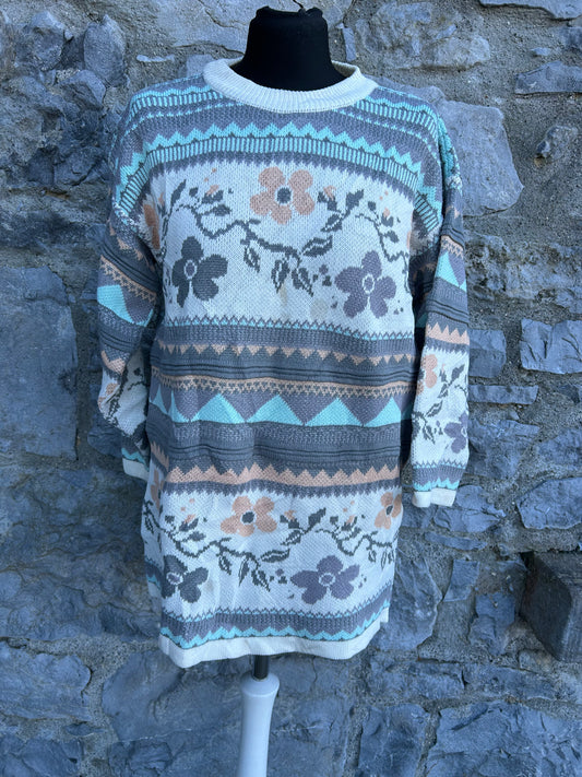 80s pastel floral long jumper uk 10-12