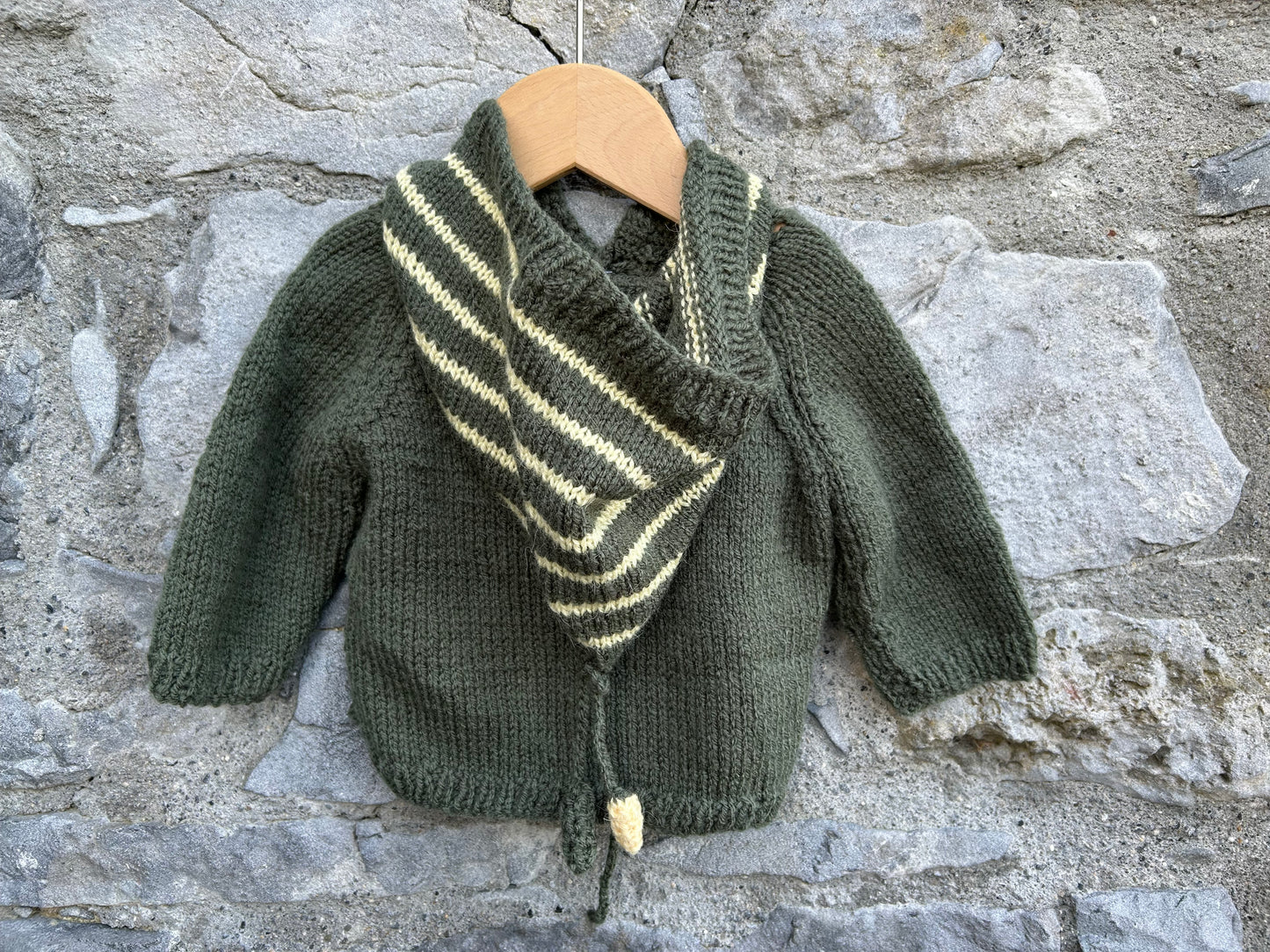 Dark green stripy hooded cardigan 6m (68cm)
