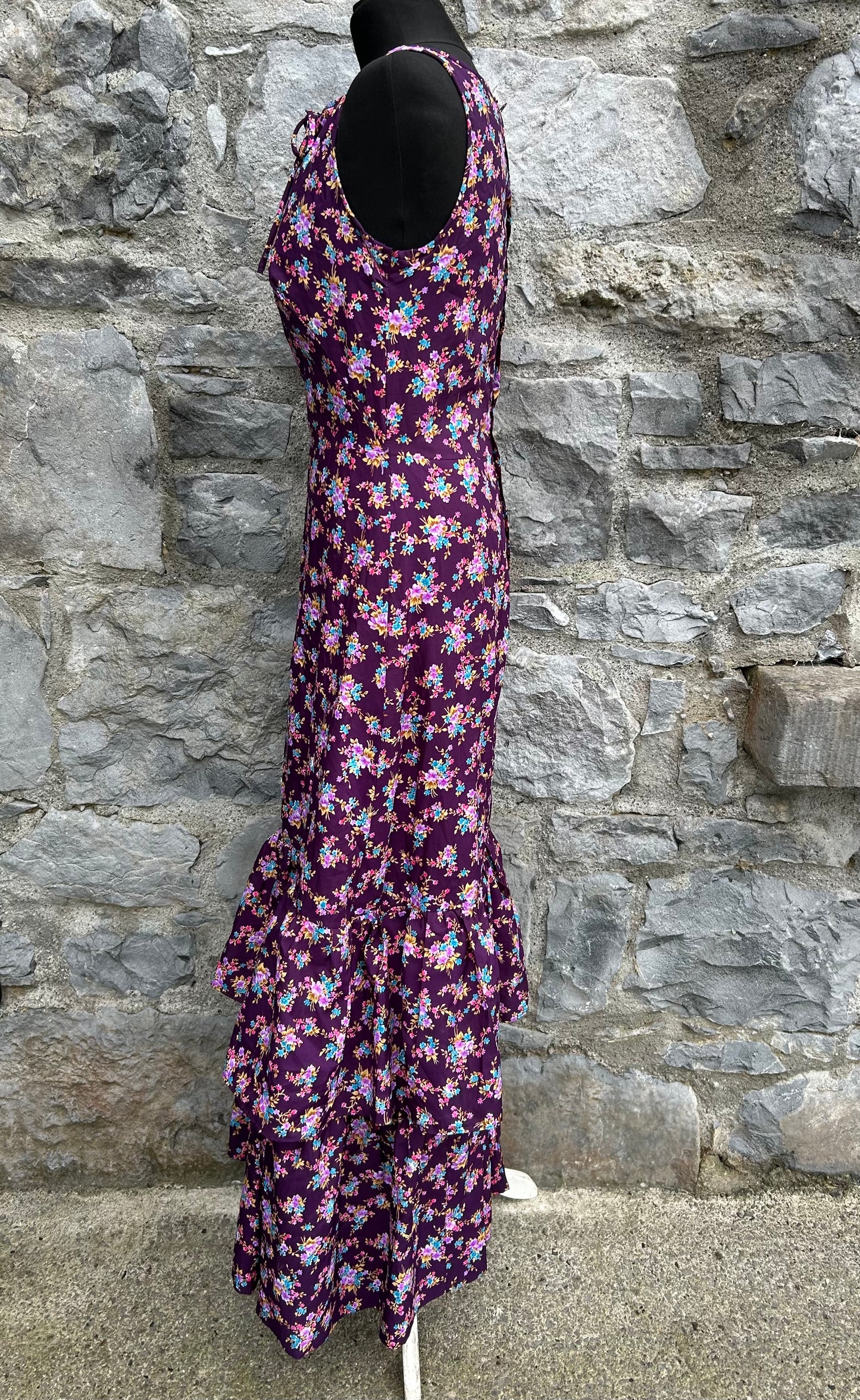 80s purple floral dress uk 6-8