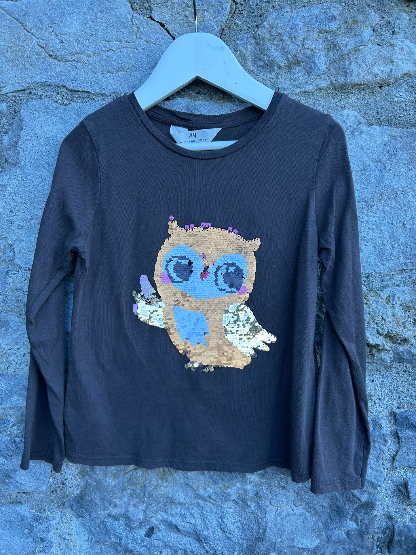 Sequin Owl brown top 6-7y (116-122cm)