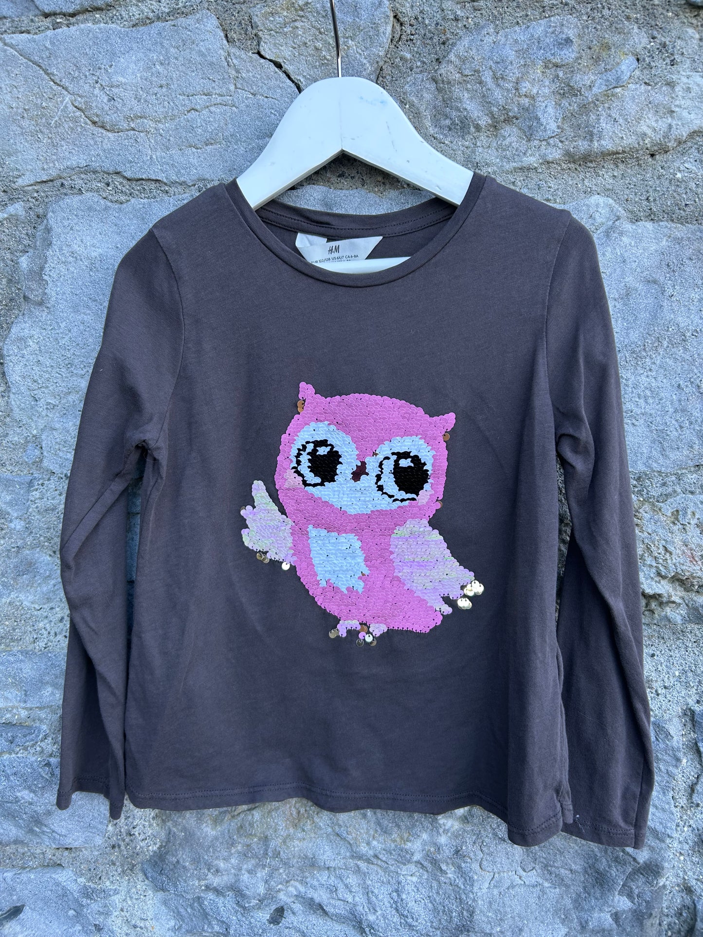 Sequin Owl brown top 6-7y (116-122cm)