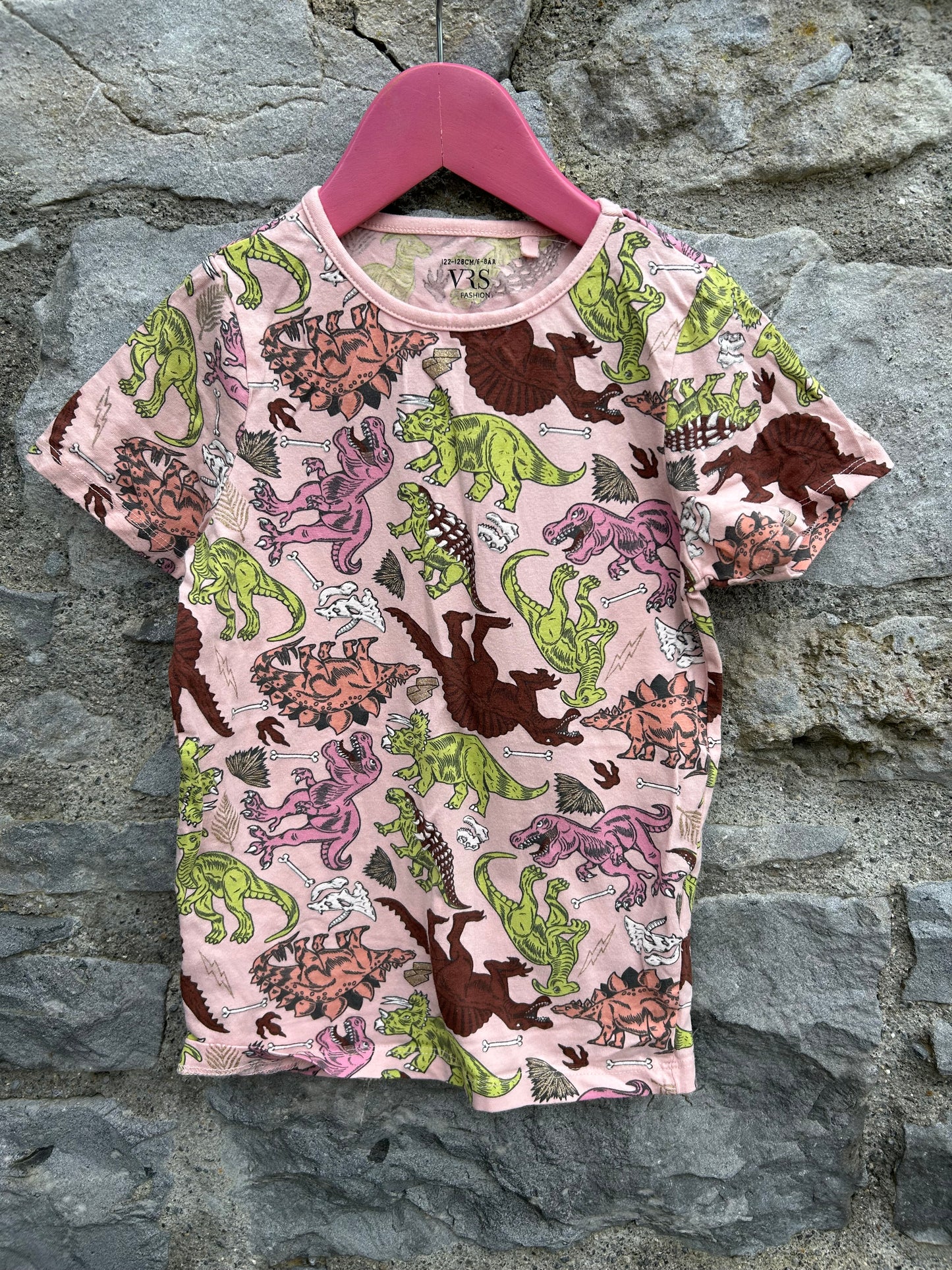Dinosaurs pink T-shirt 7-8y (122-128cm)