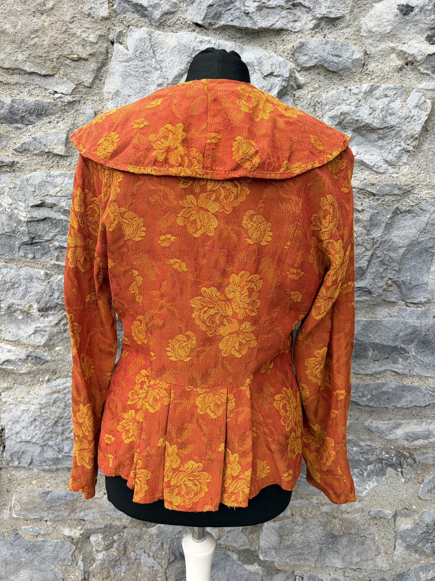 80s burnt orange&gold floral brocade blouse uk 10-12