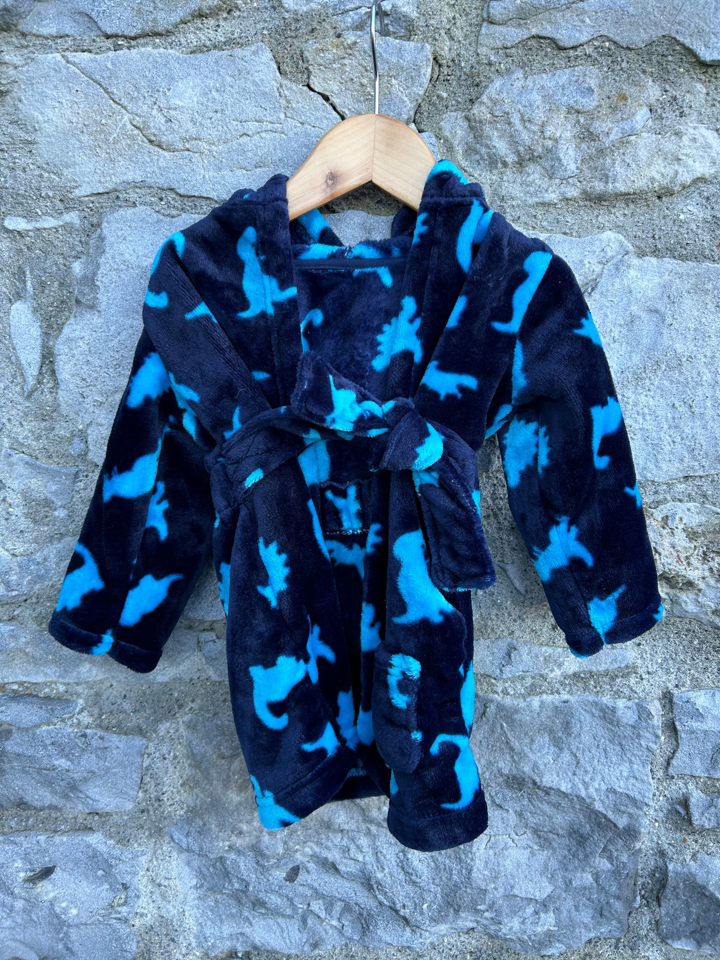 Navy fleece dinosaurs gown 6-9m (68-74cm)