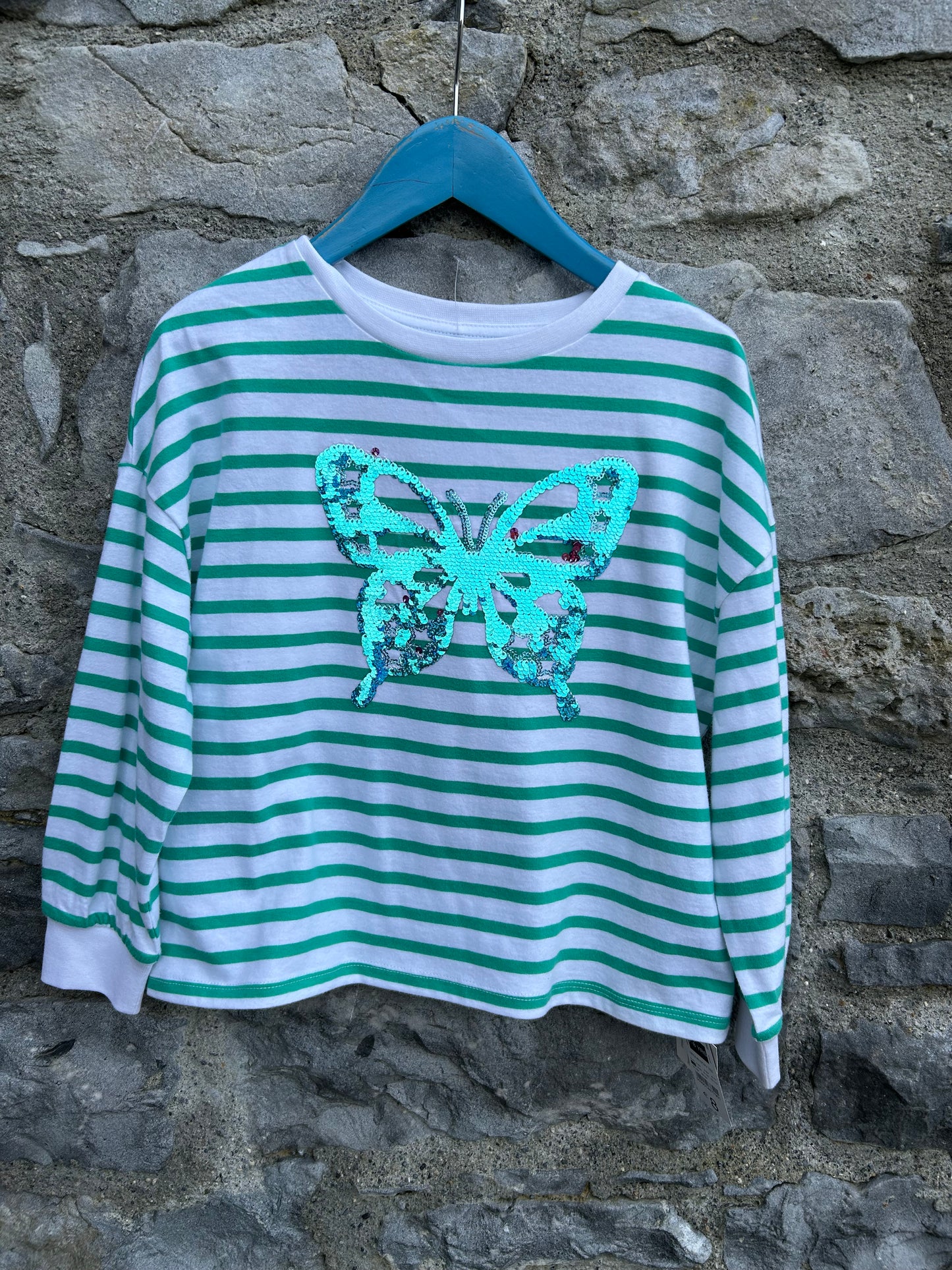 Butterfly green stripy top 7-8y (122-128cm)