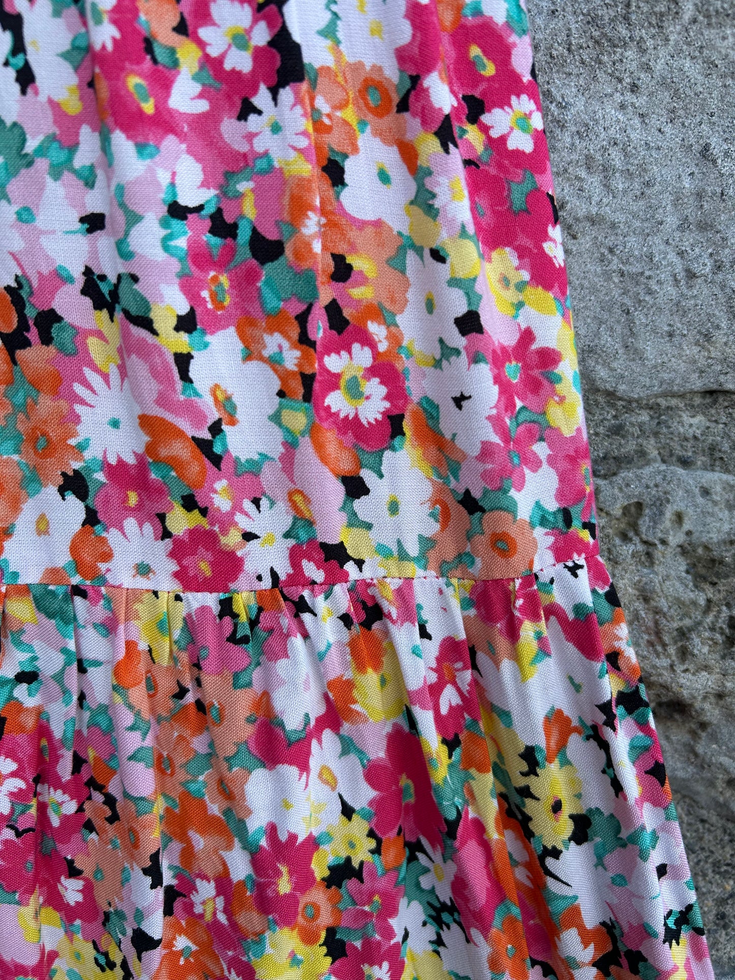 Pink&teal flowers midi skirt 11-12y (146-152cm)