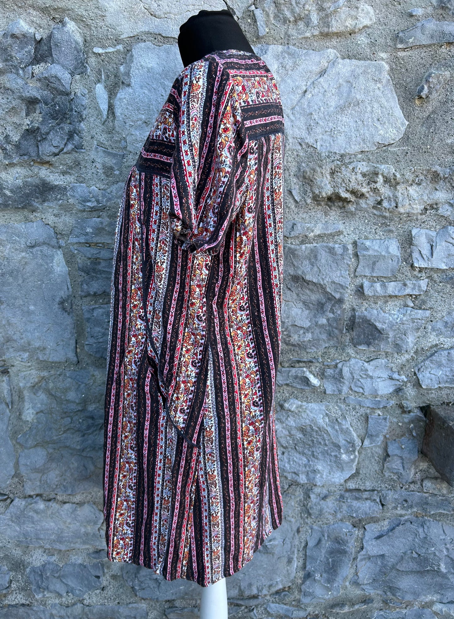 Maroon floral stripes dress uk 10