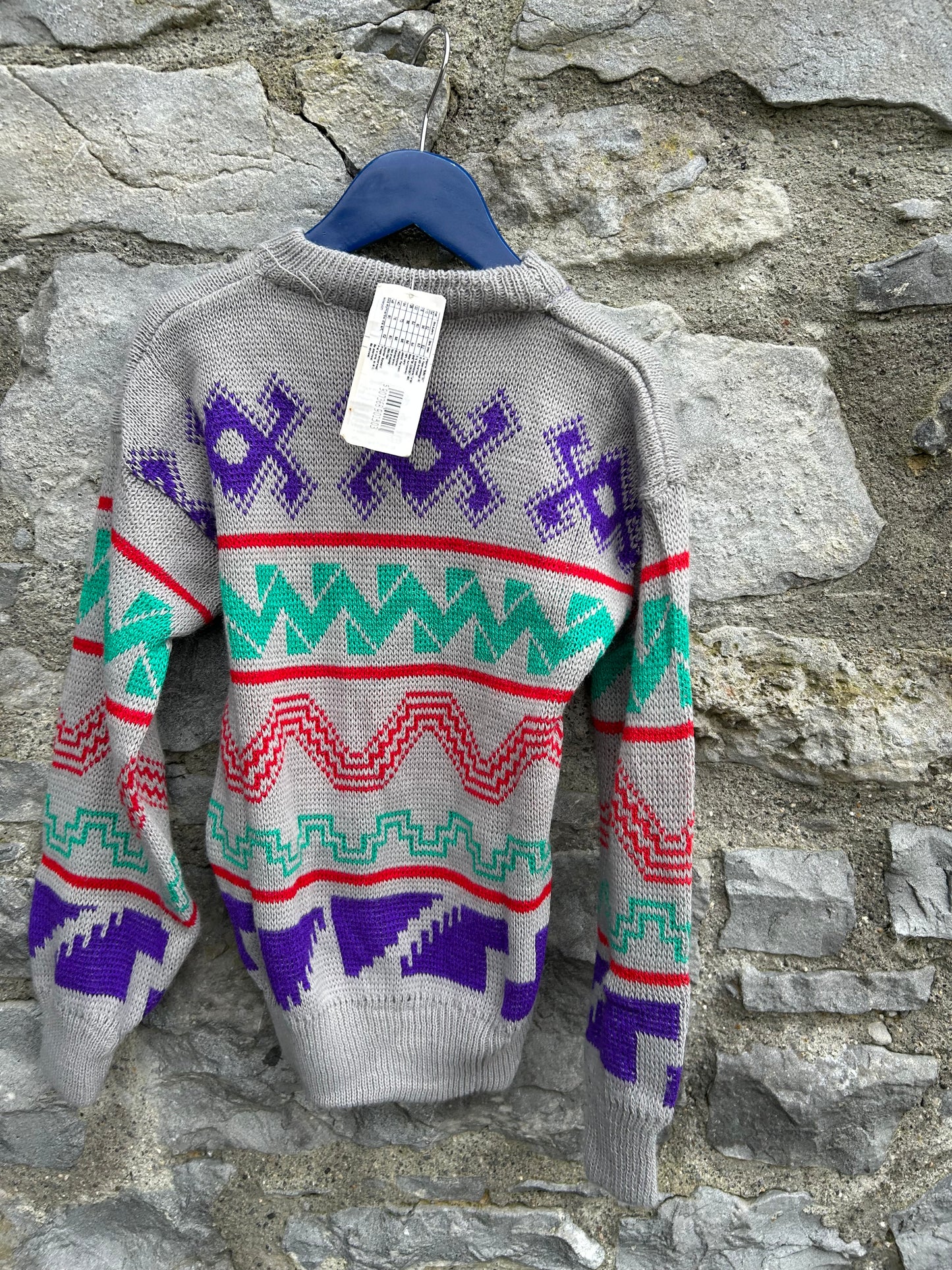 80s grey geometric jumper 7-8y (122-128cm)