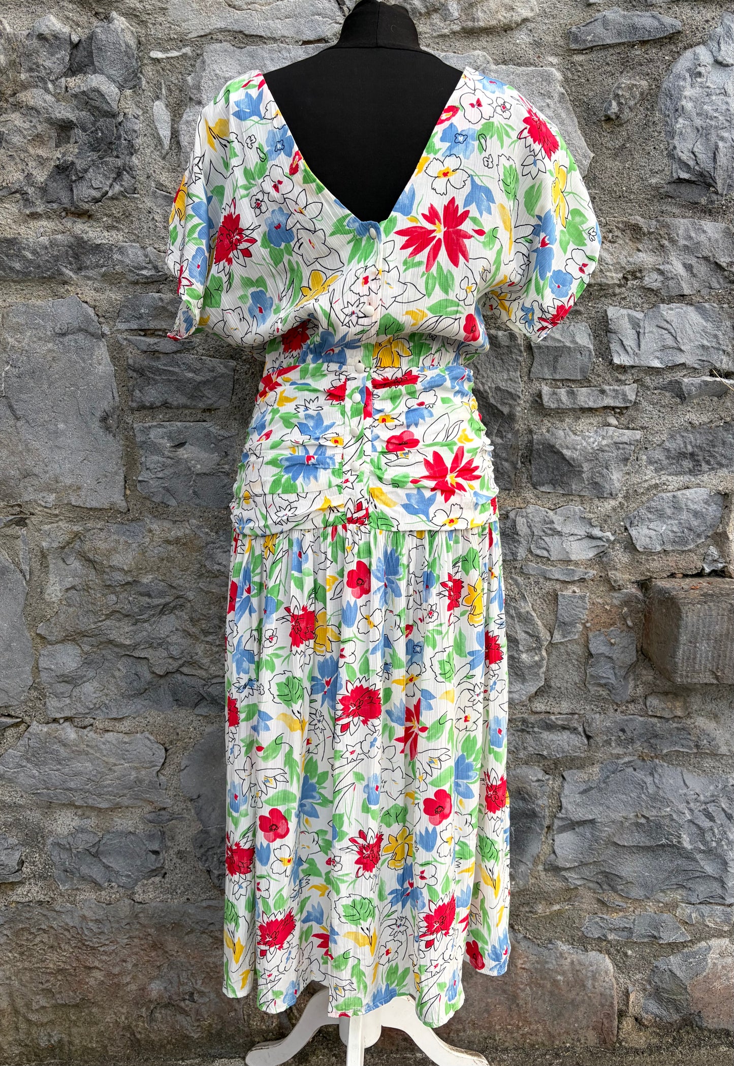 80s colourful flowers midi dress uk 8