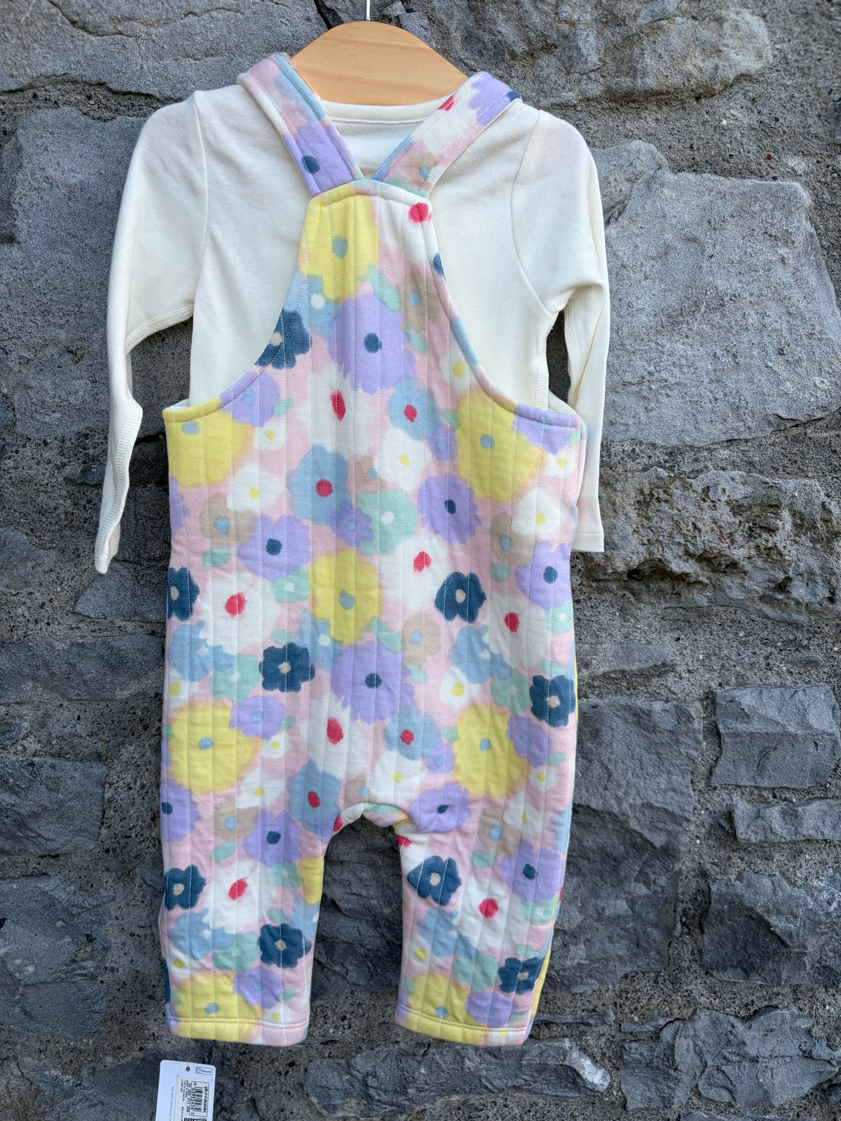 Colourful flowers dungarees& vest 9-12m (74-80cm)