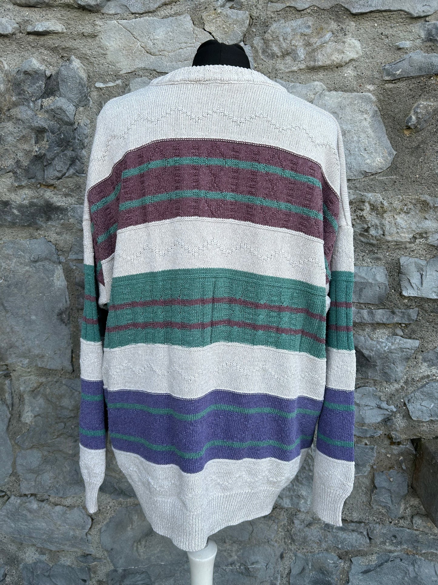 80s beige&maroon panel jumper L/XL