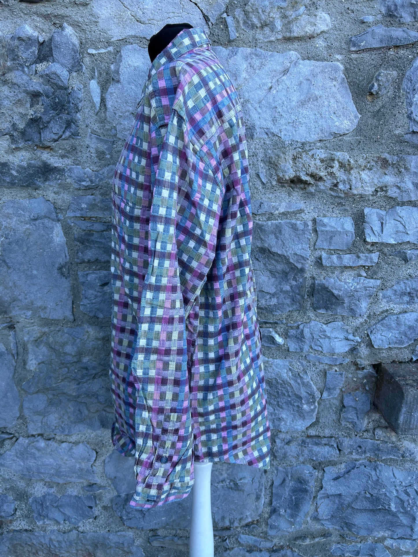 90s pink&green check shirt Medium
