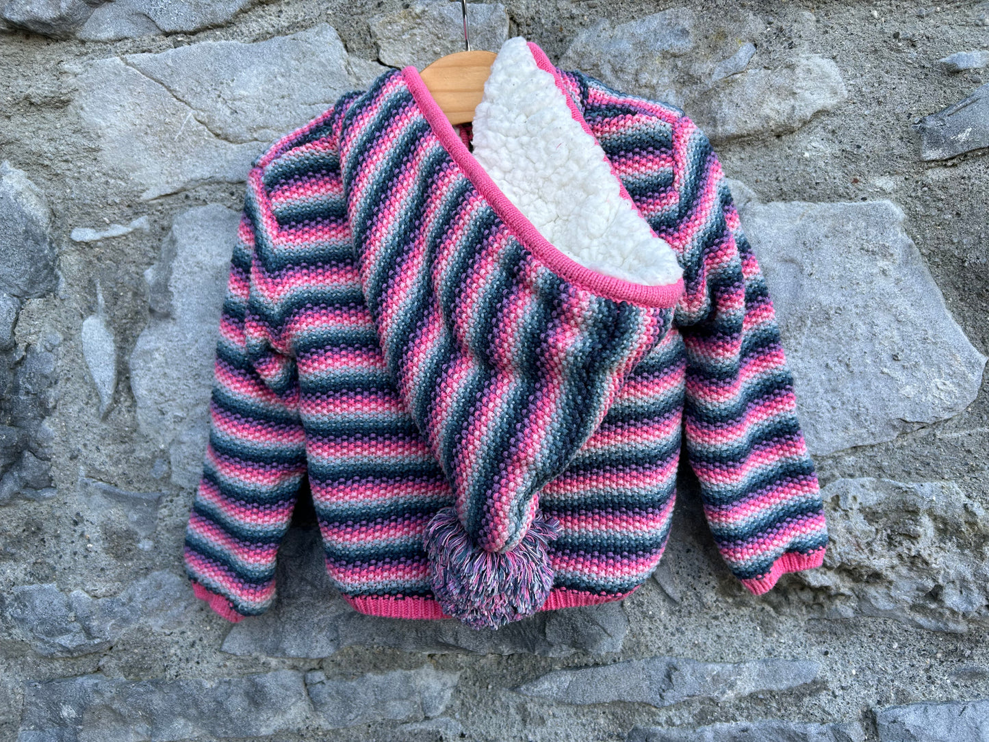 Pink stripy furry lined cardigan 12-18m (80-86cm)